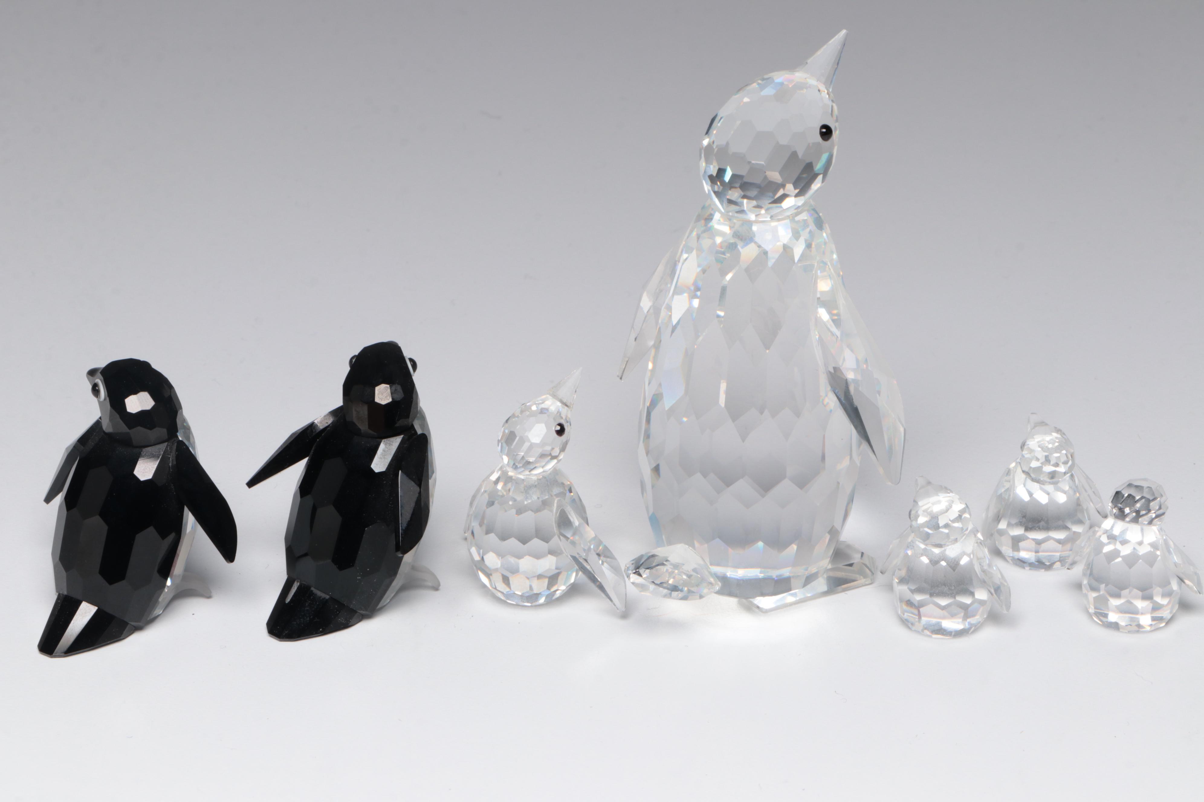 Swarovski Crystal Penguin Figurines with Mirrored Bases, Late 20th Century