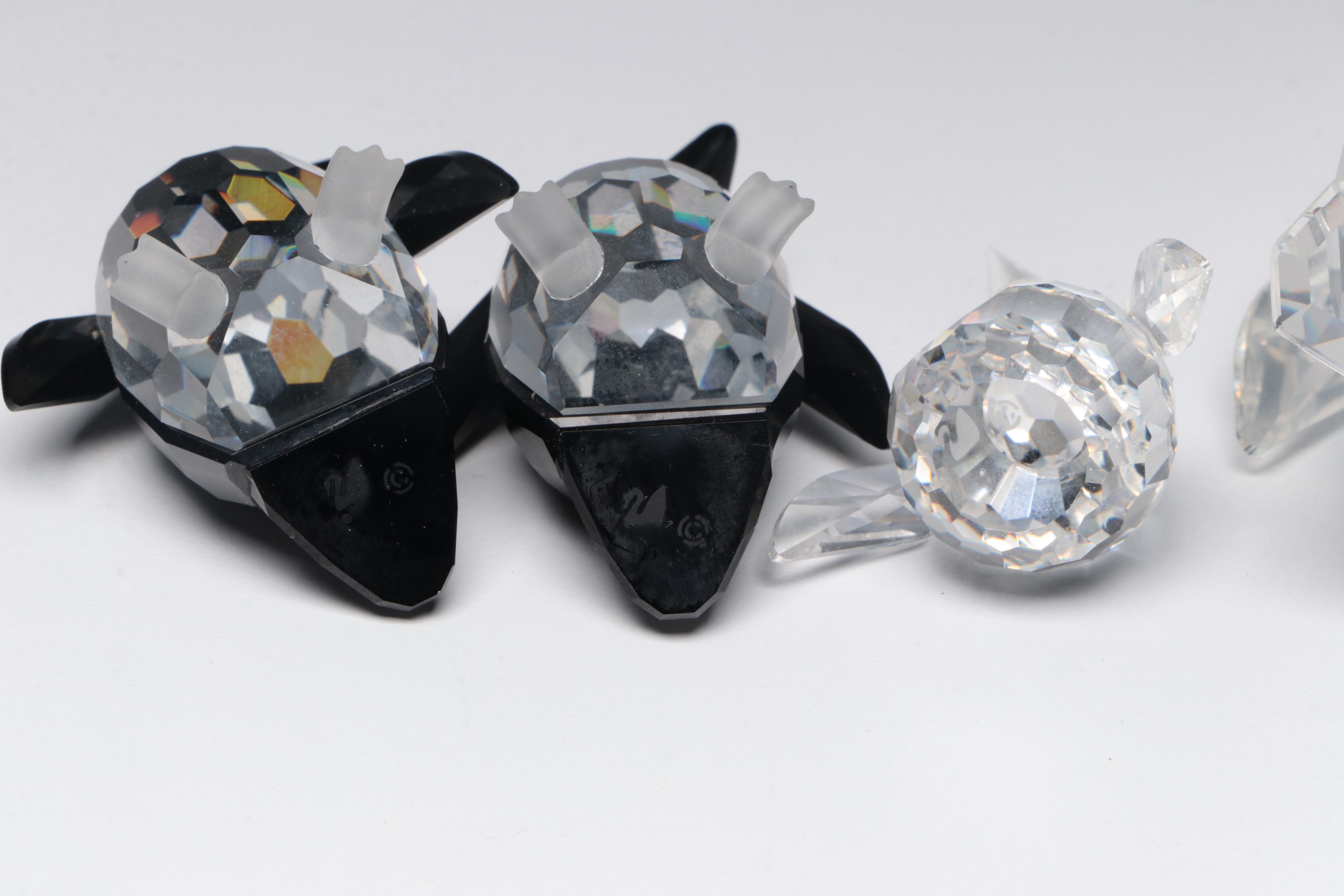 Swarovski Crystal Penguin Figurines with Mirrored Bases, Late 20th Century