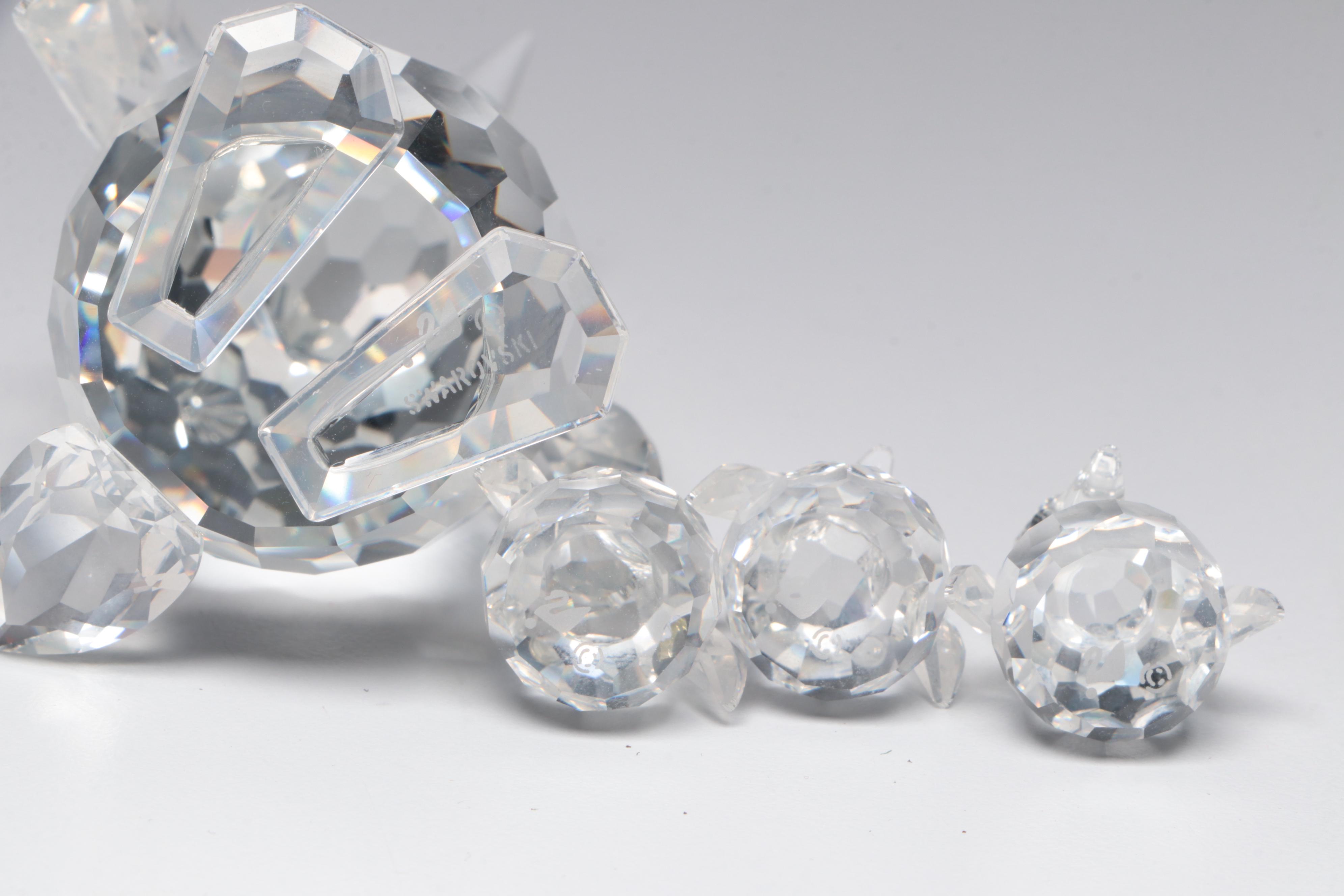 Swarovski Crystal Penguin Figurines with Mirrored Bases, Late 20th Century