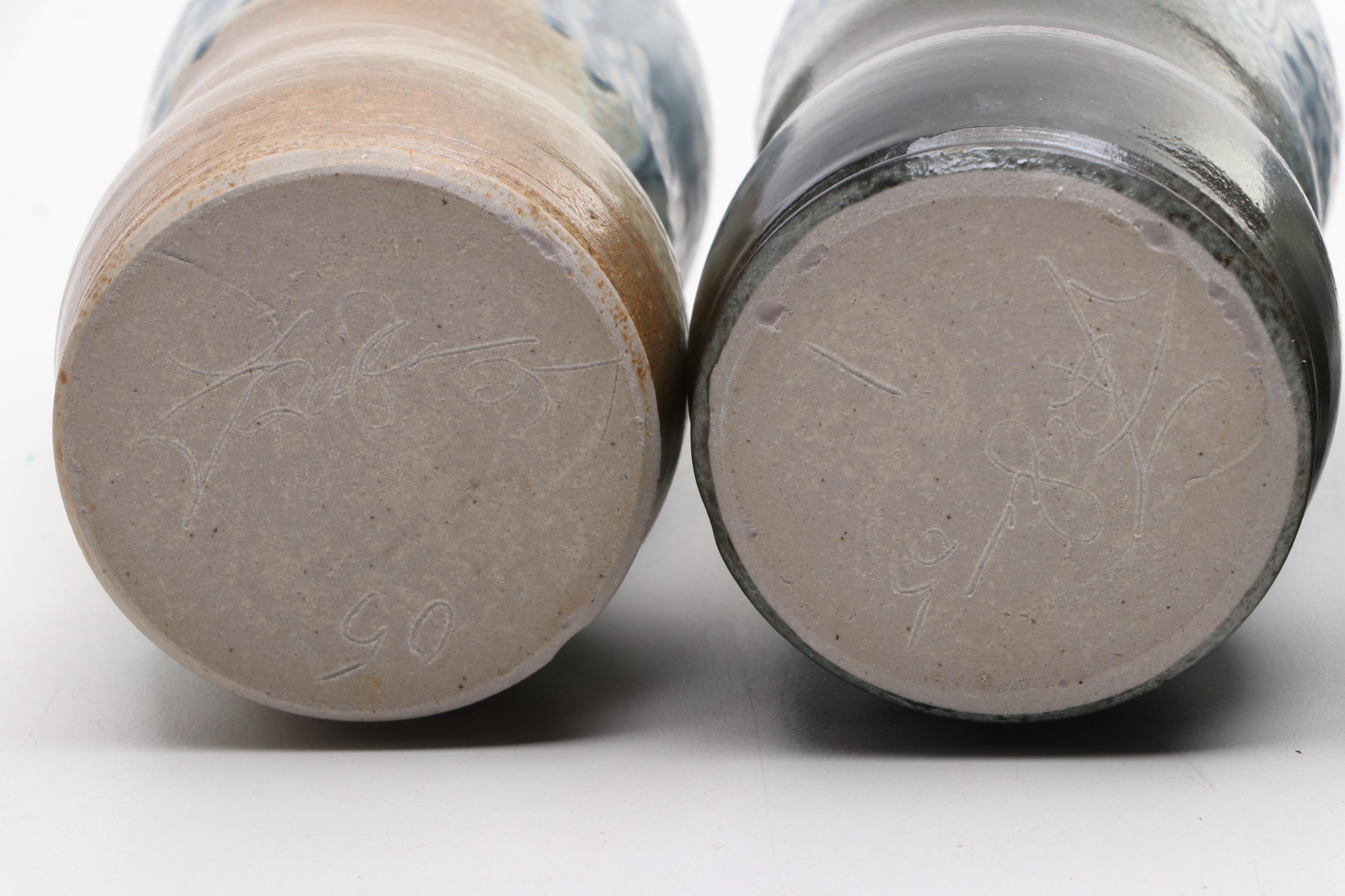 Artist Signed Wheel Thrown Art Pottery Plates and Tumblers, 2001-2007