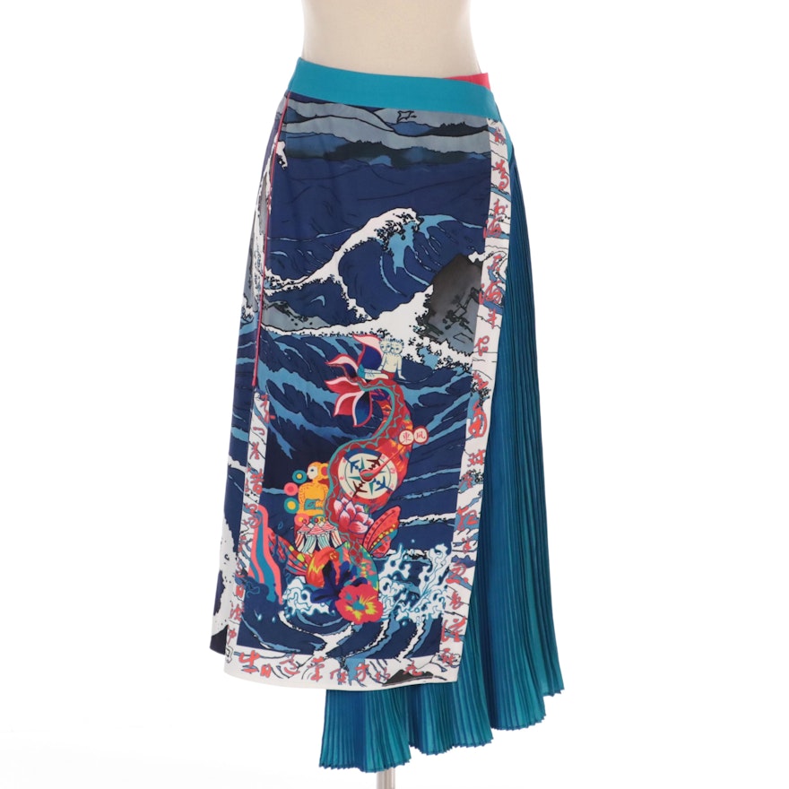 Mukzin Multicolor Japanese Print and Plissé Midi Skirt
