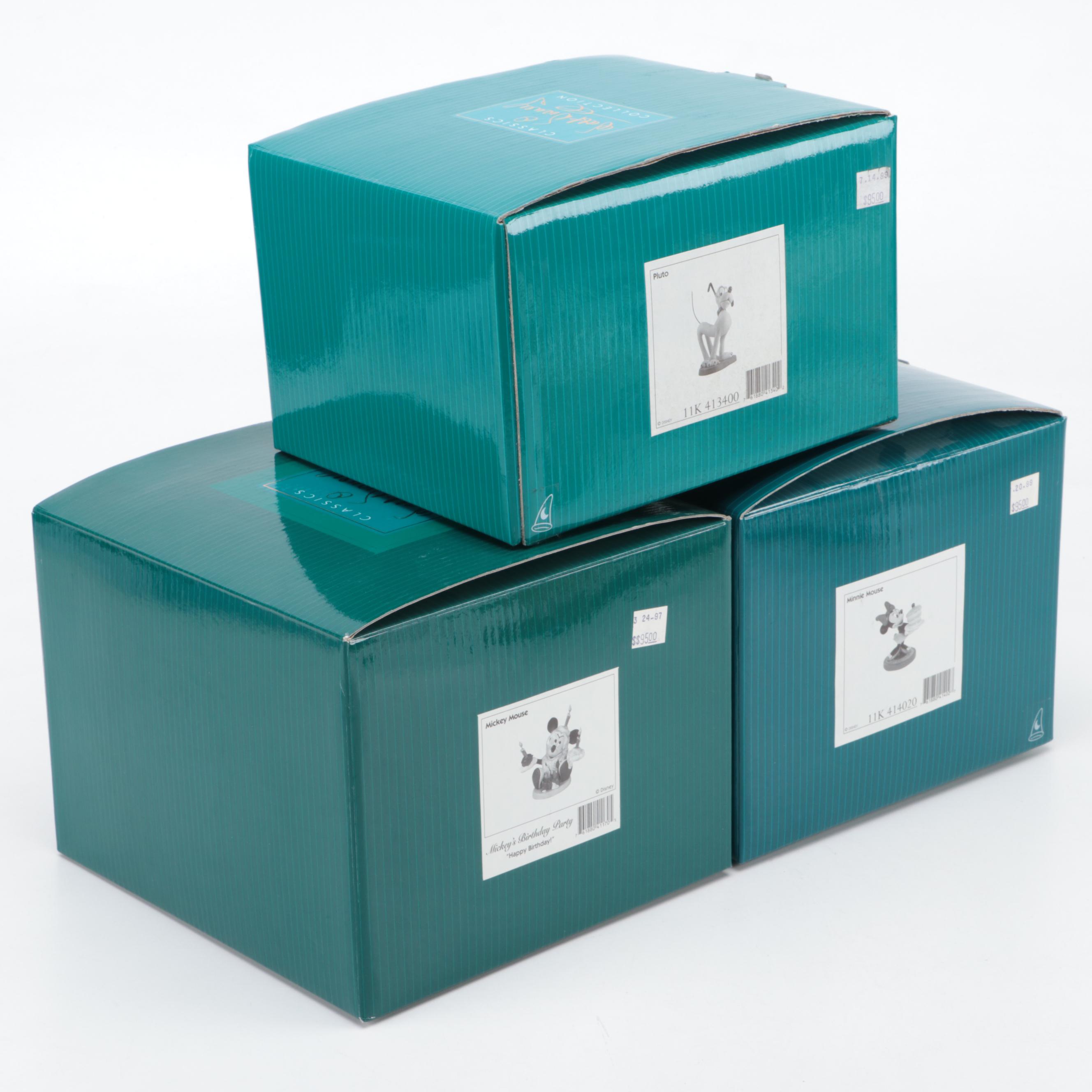 Walt Disney Classics Collection Mickey, Minnie, and Pluto Porcelain Figurines