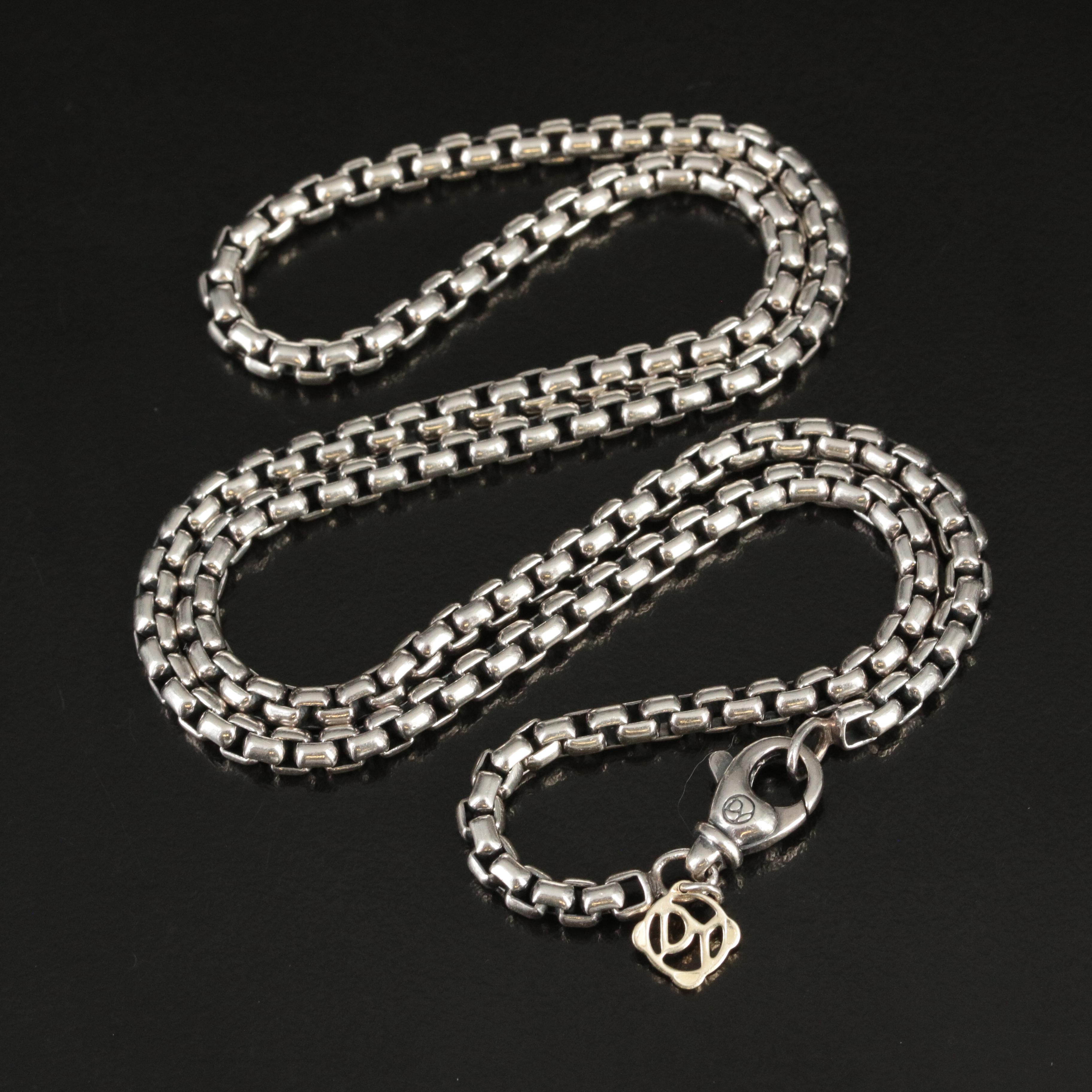 David Yurman Sterling Box Chain Necklace with 14K Accent