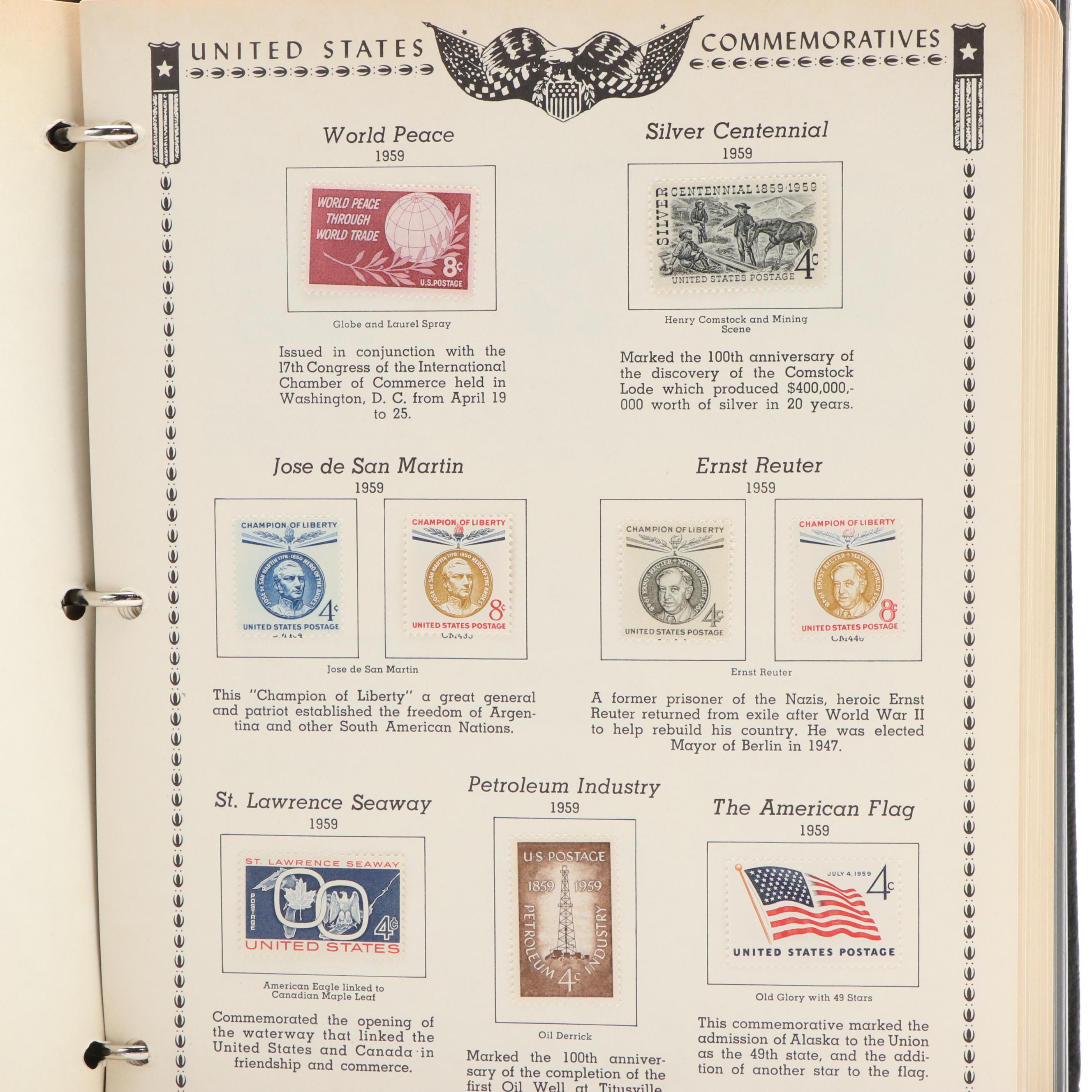 Three Albums With United States Commemorative Stamps, Plates, and Blocks of 4