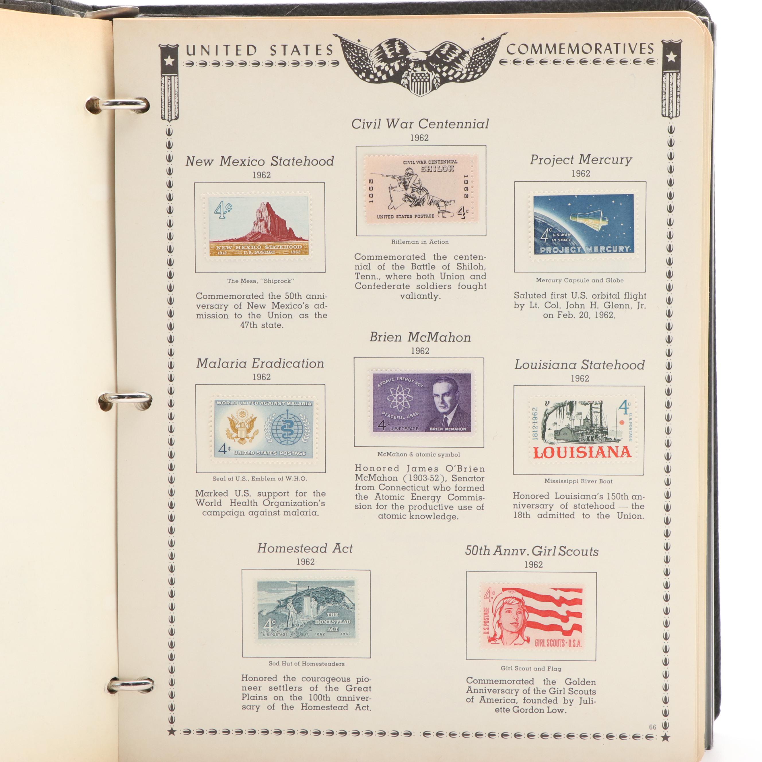 Three Albums With United States Commemorative Stamps, Plates, and Blocks of 4