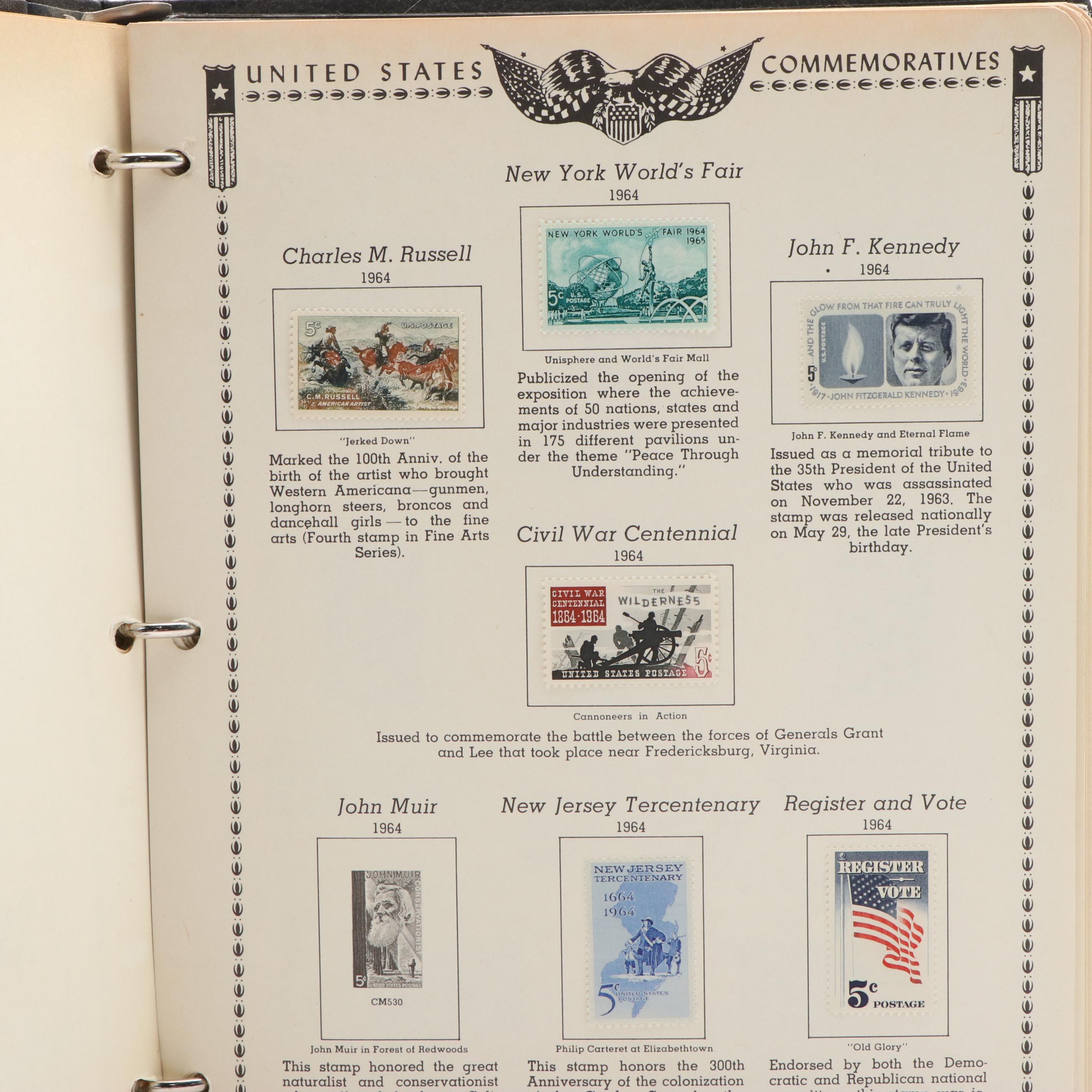 Three Albums With United States Commemorative Stamps, Plates, and Blocks of 4