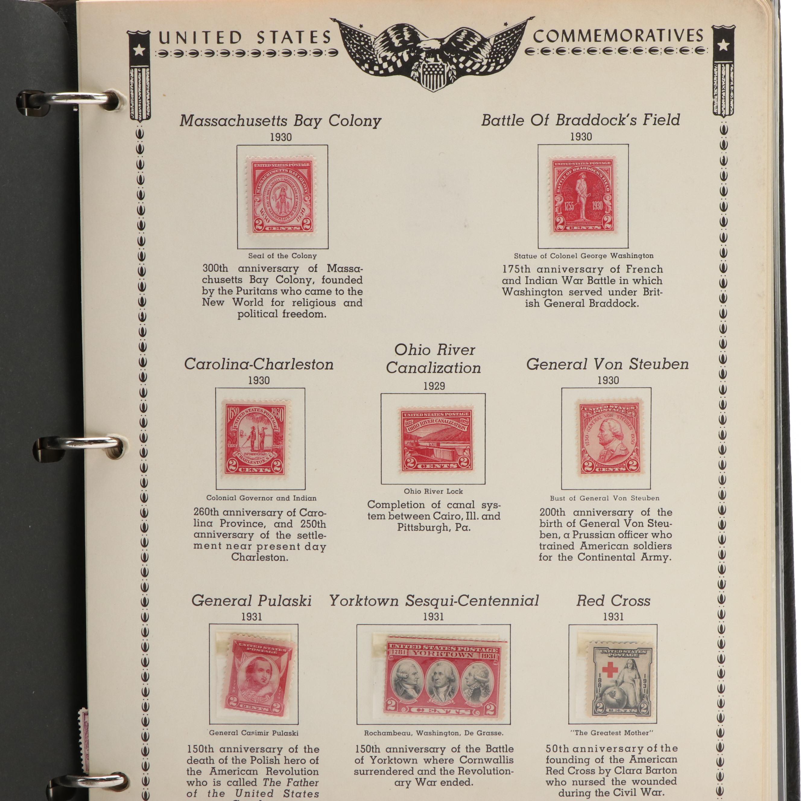 Three Albums With United States Commemorative Stamps, Plates, and Blocks of 4