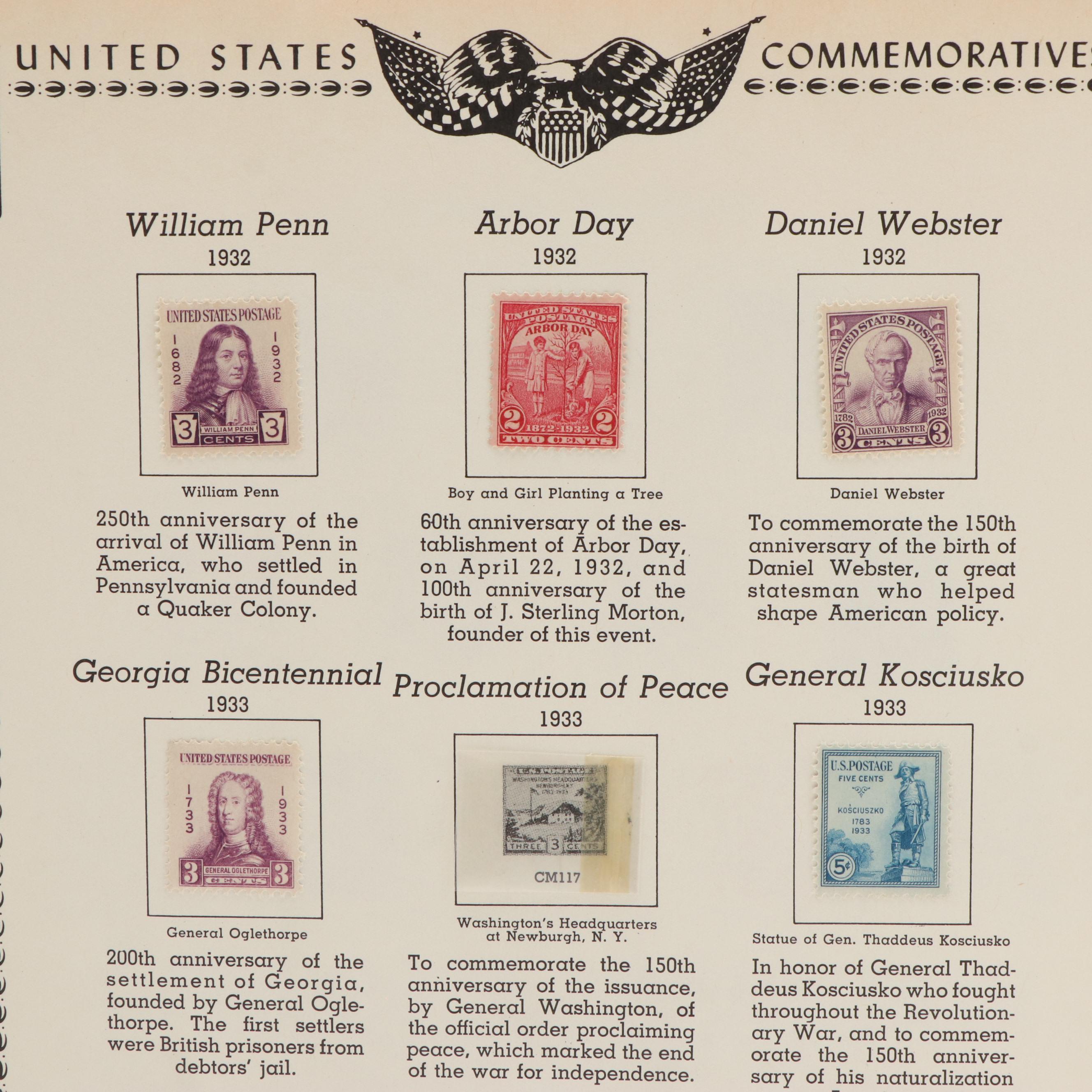 Three Albums With United States Commemorative Stamps, Plates, and Blocks of 4