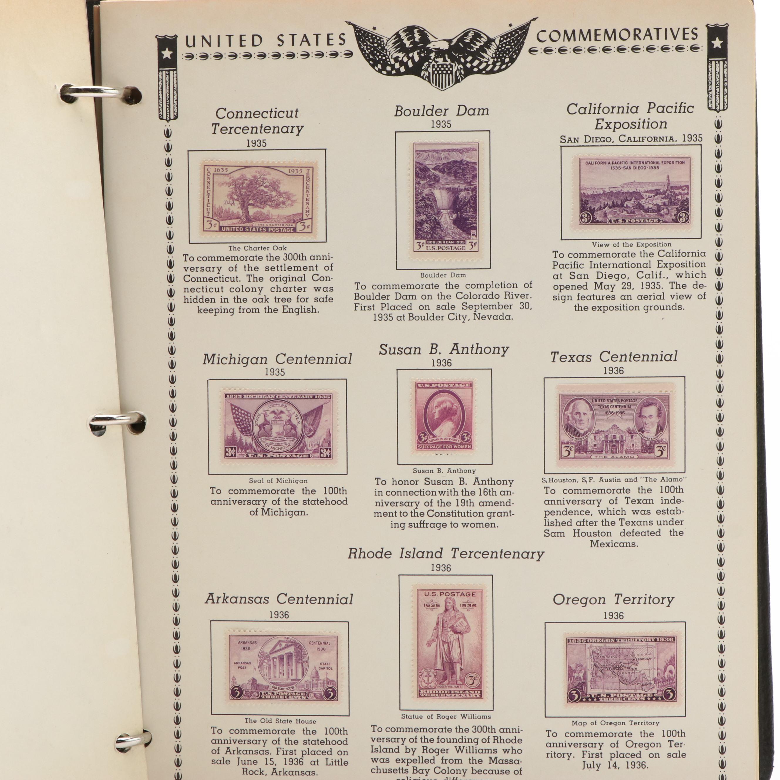 Three Albums With United States Commemorative Stamps, Plates, and Blocks of 4