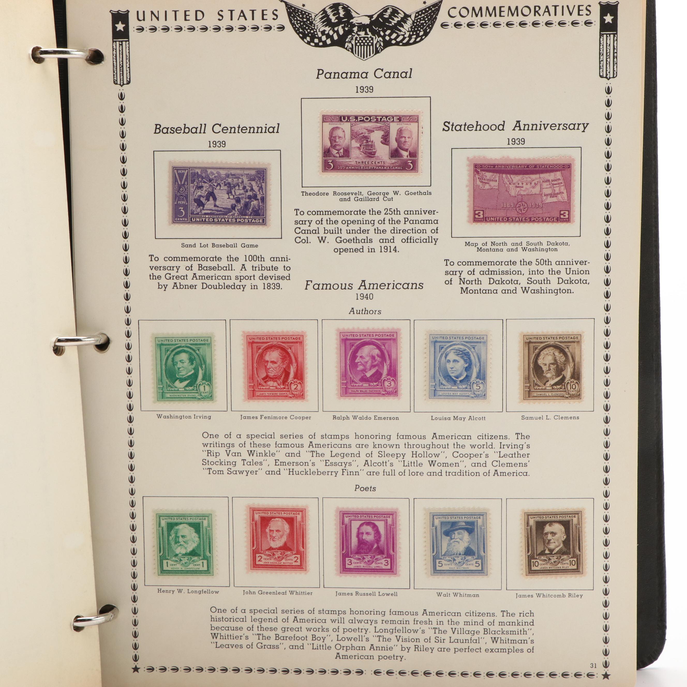 Three Albums With United States Commemorative Stamps, Plates, and Blocks of 4