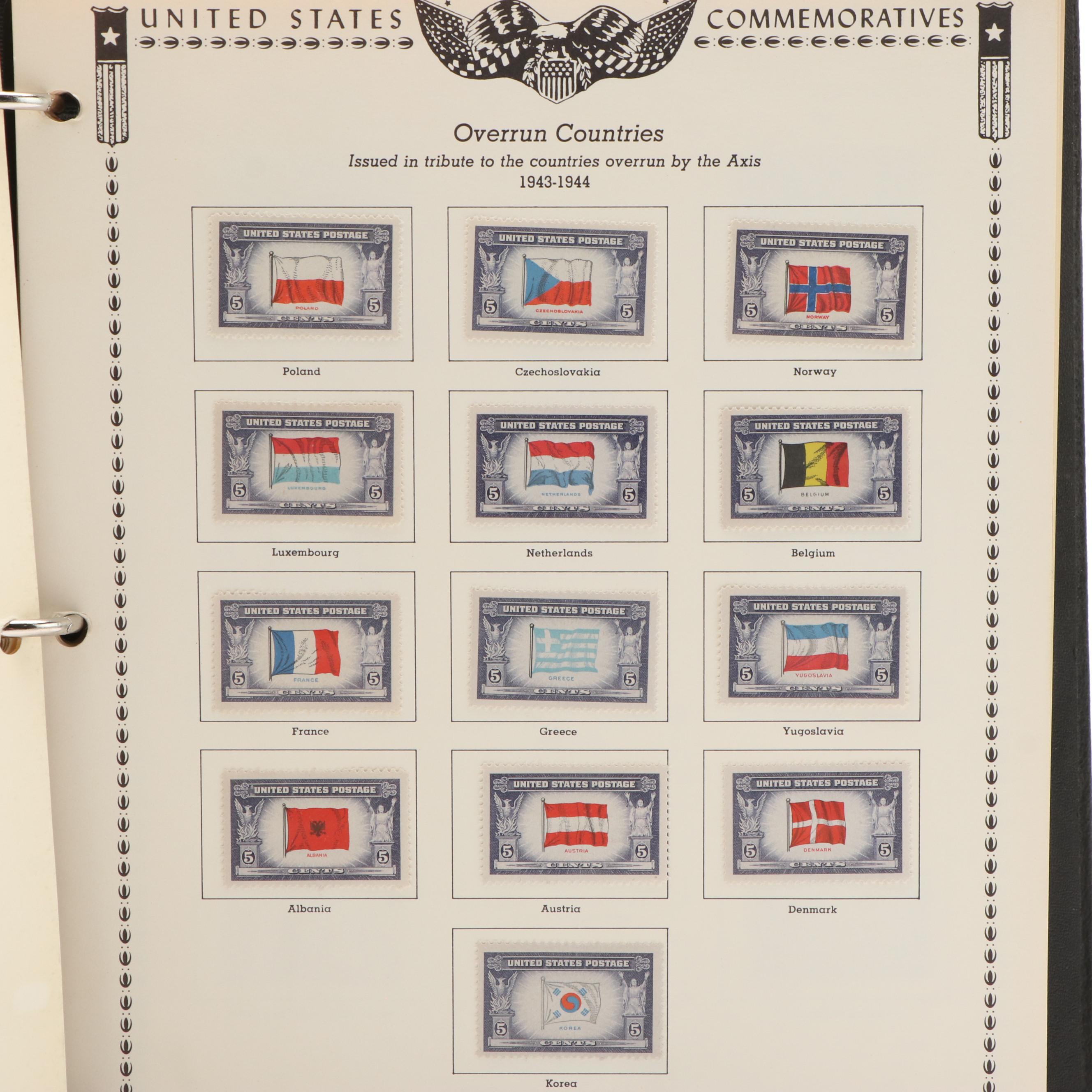 Three Albums With United States Commemorative Stamps, Plates, and Blocks of 4