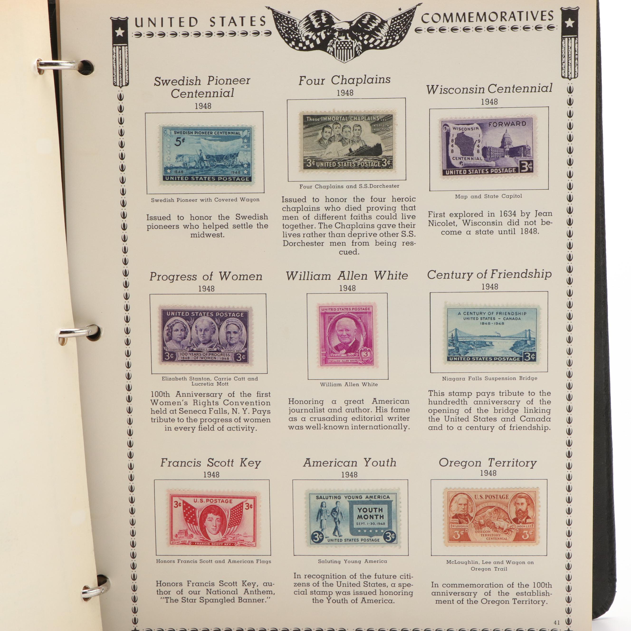 Three Albums With United States Commemorative Stamps, Plates, and Blocks of 4