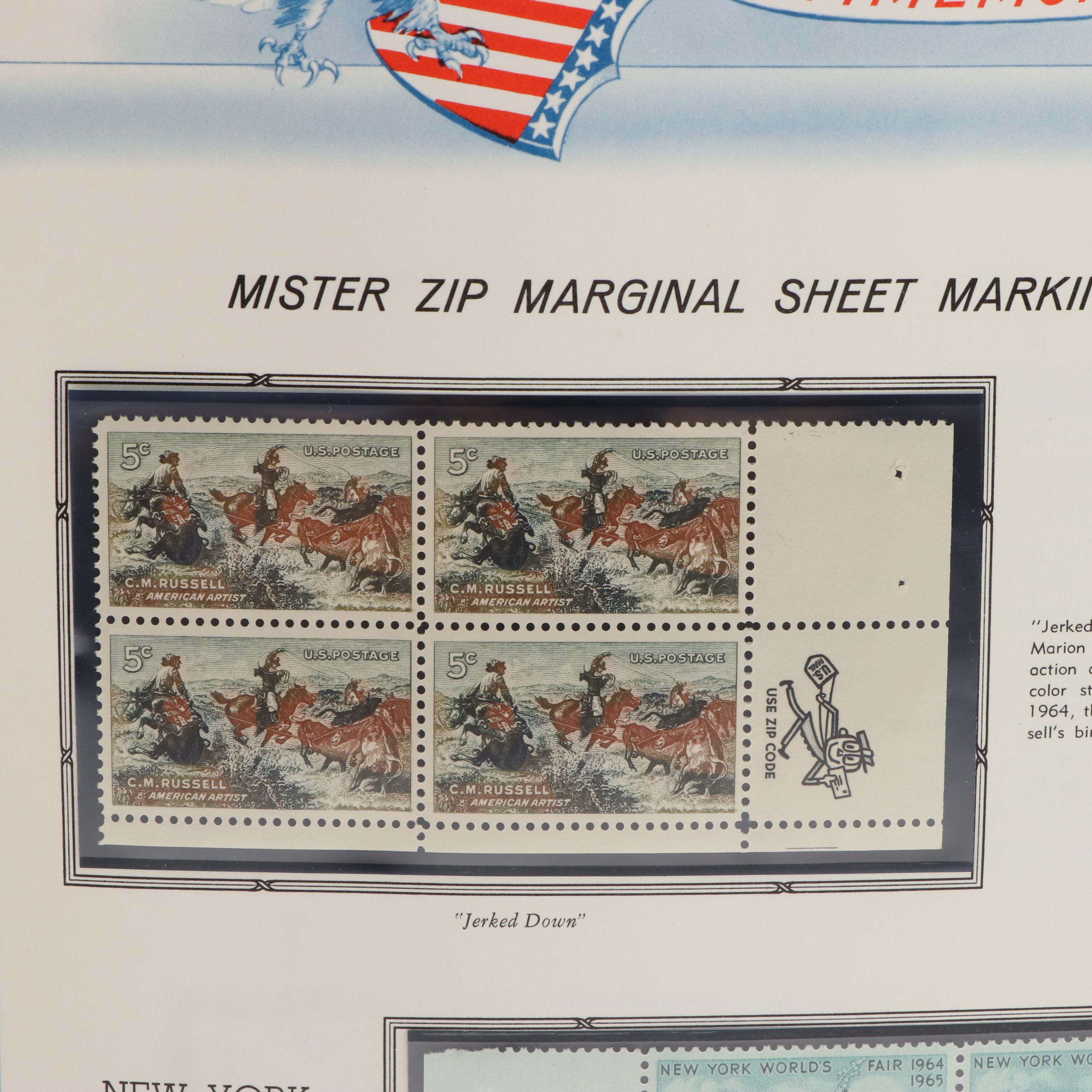 Three Albums With United States Commemorative Stamps, Plates, and Blocks of 4