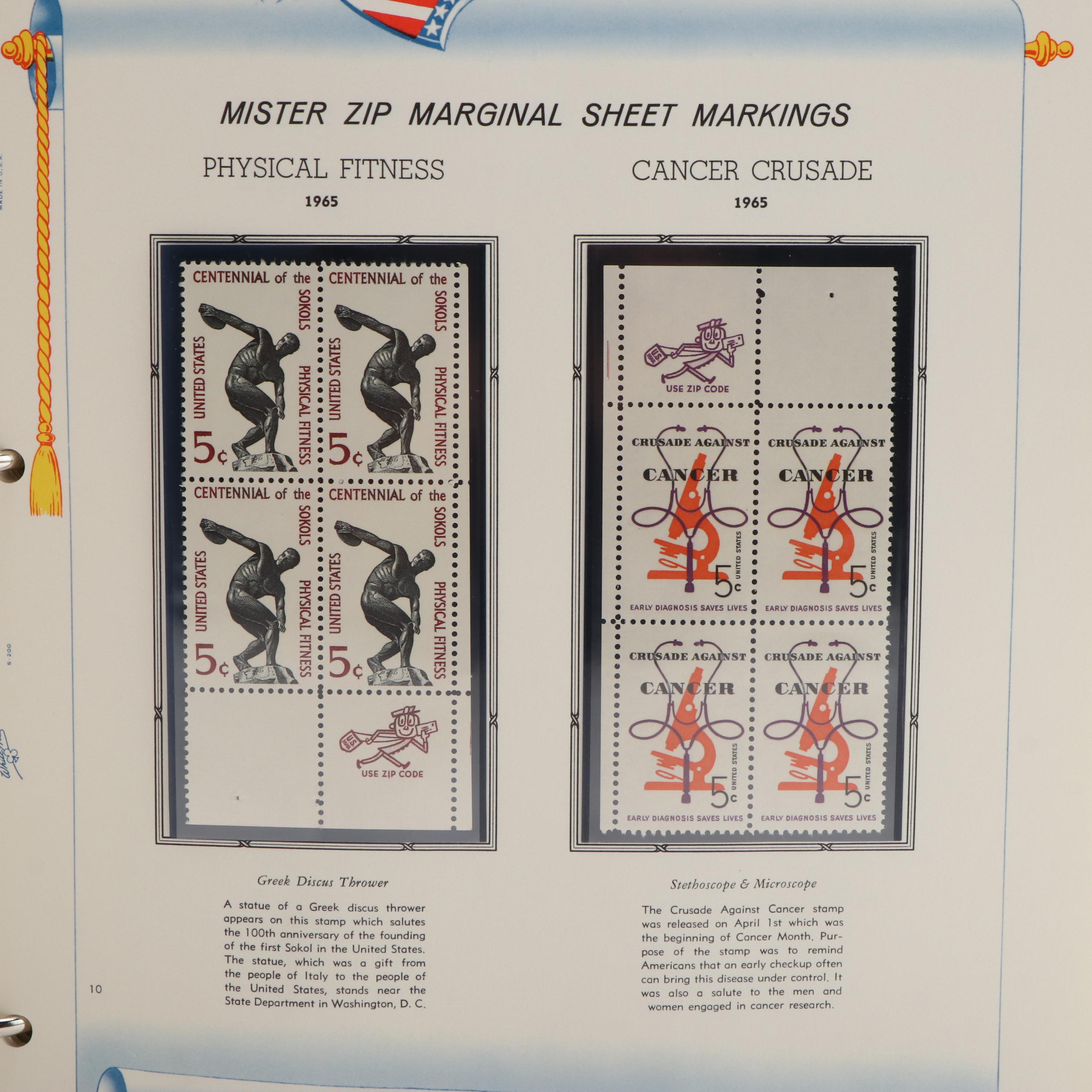 Three Albums With United States Commemorative Stamps, Plates, and Blocks of 4