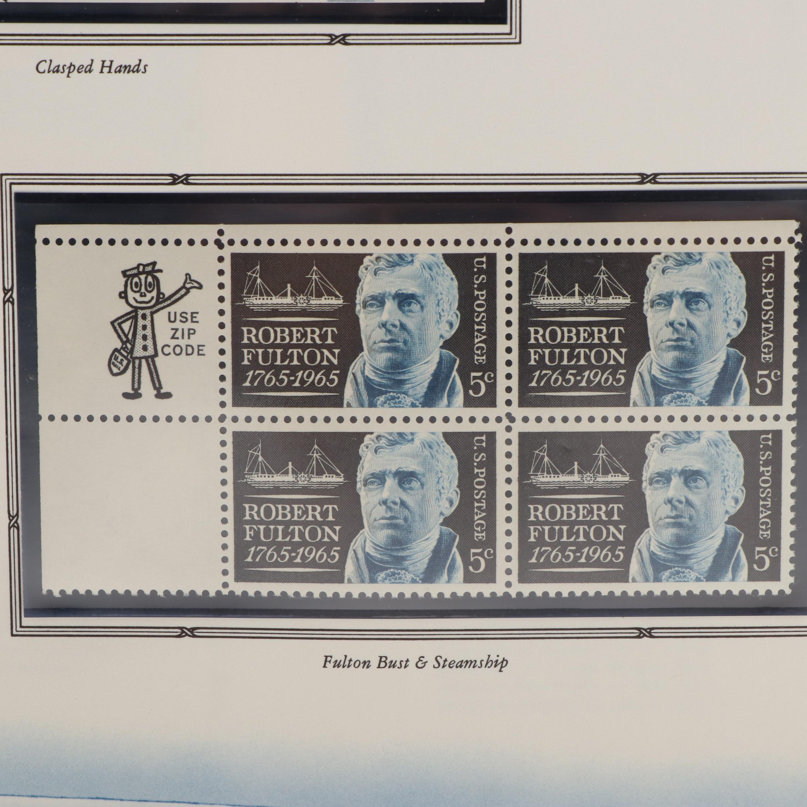 Three Albums With United States Commemorative Stamps, Plates, and Blocks of 4