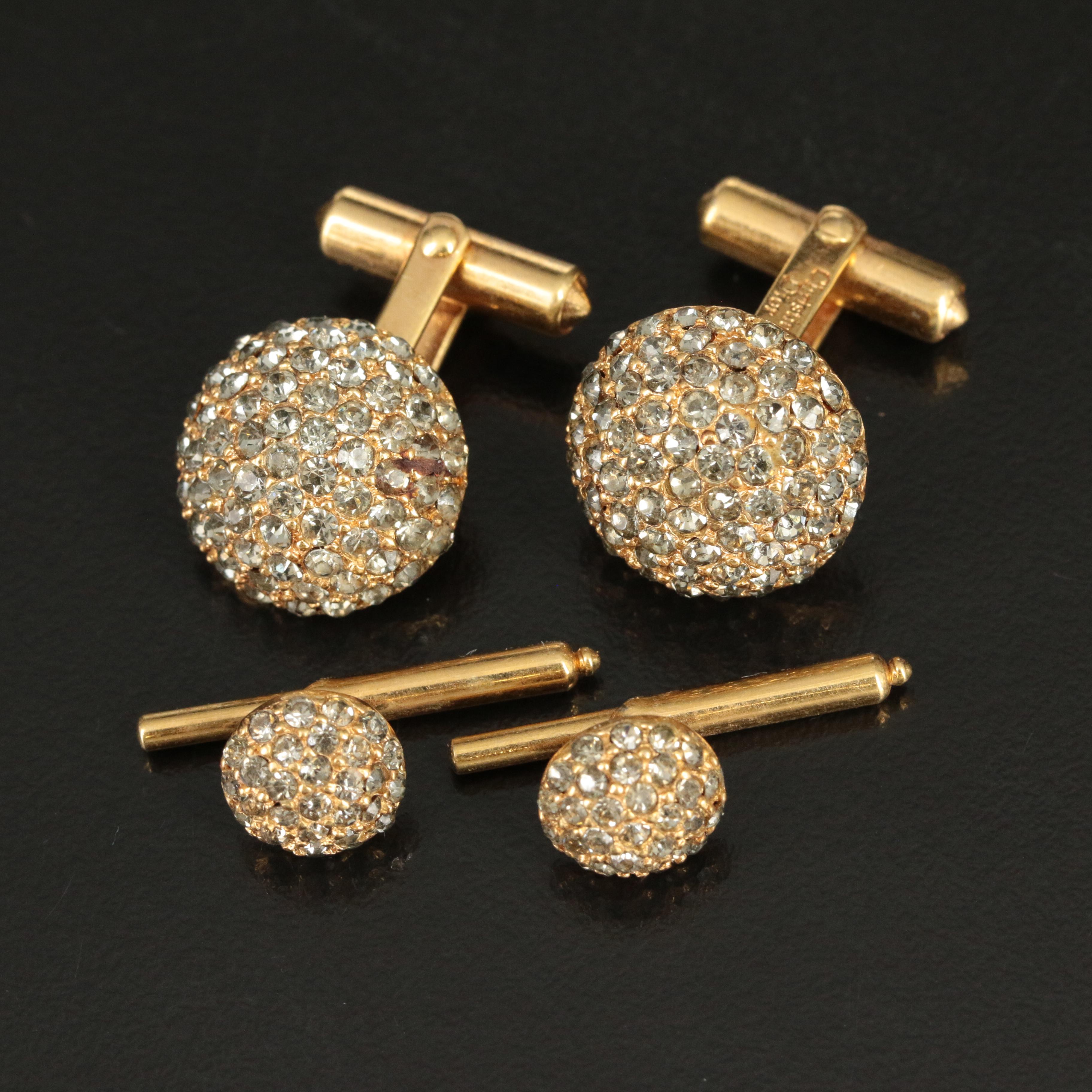 Green Pink Plaid Men's Cufflinks & Shirt Stud Set - 1.7cm Round Classic Jewelry Accessories