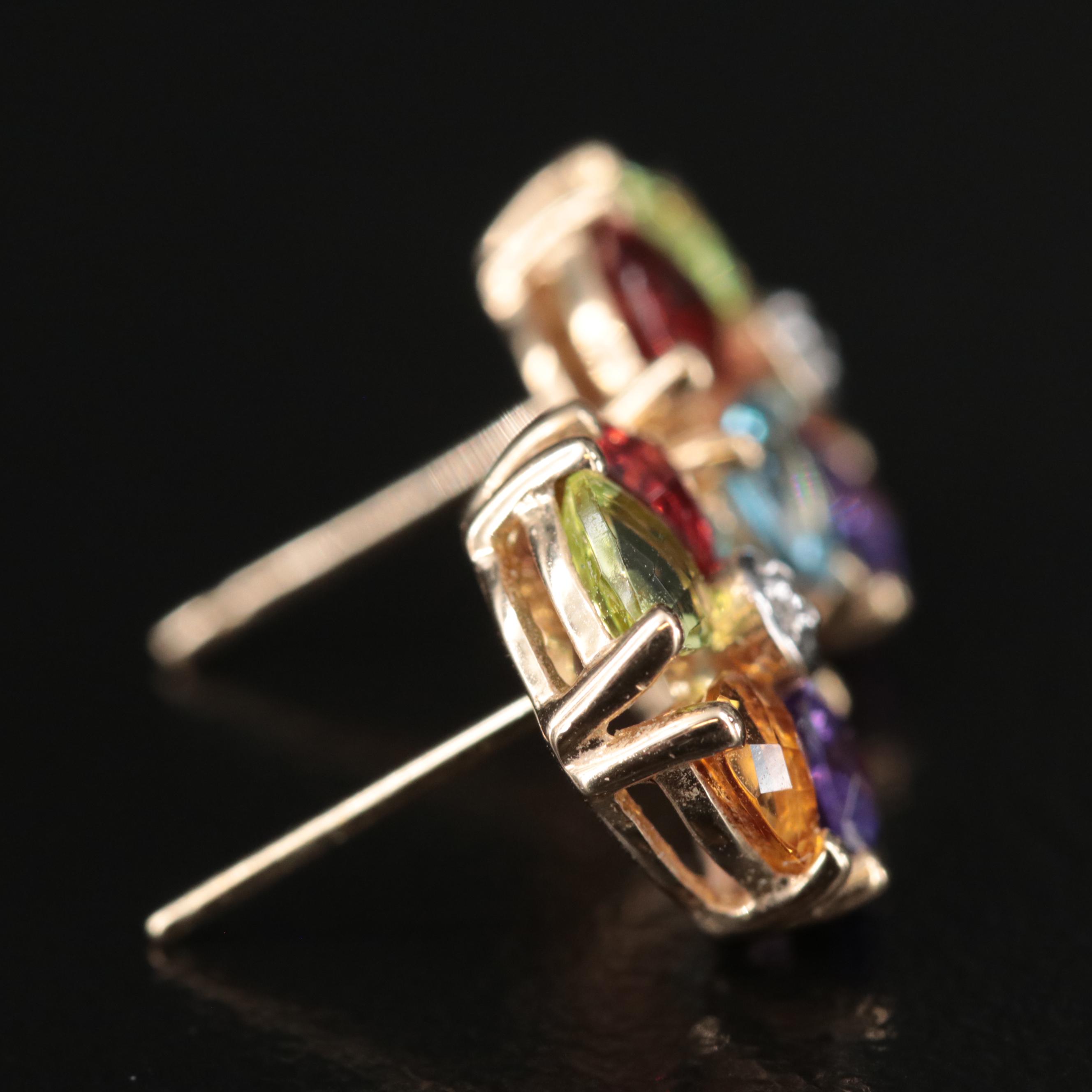 14K Multi-Color Gemstone Earrings Including Topaz, Amethyst and Diamond