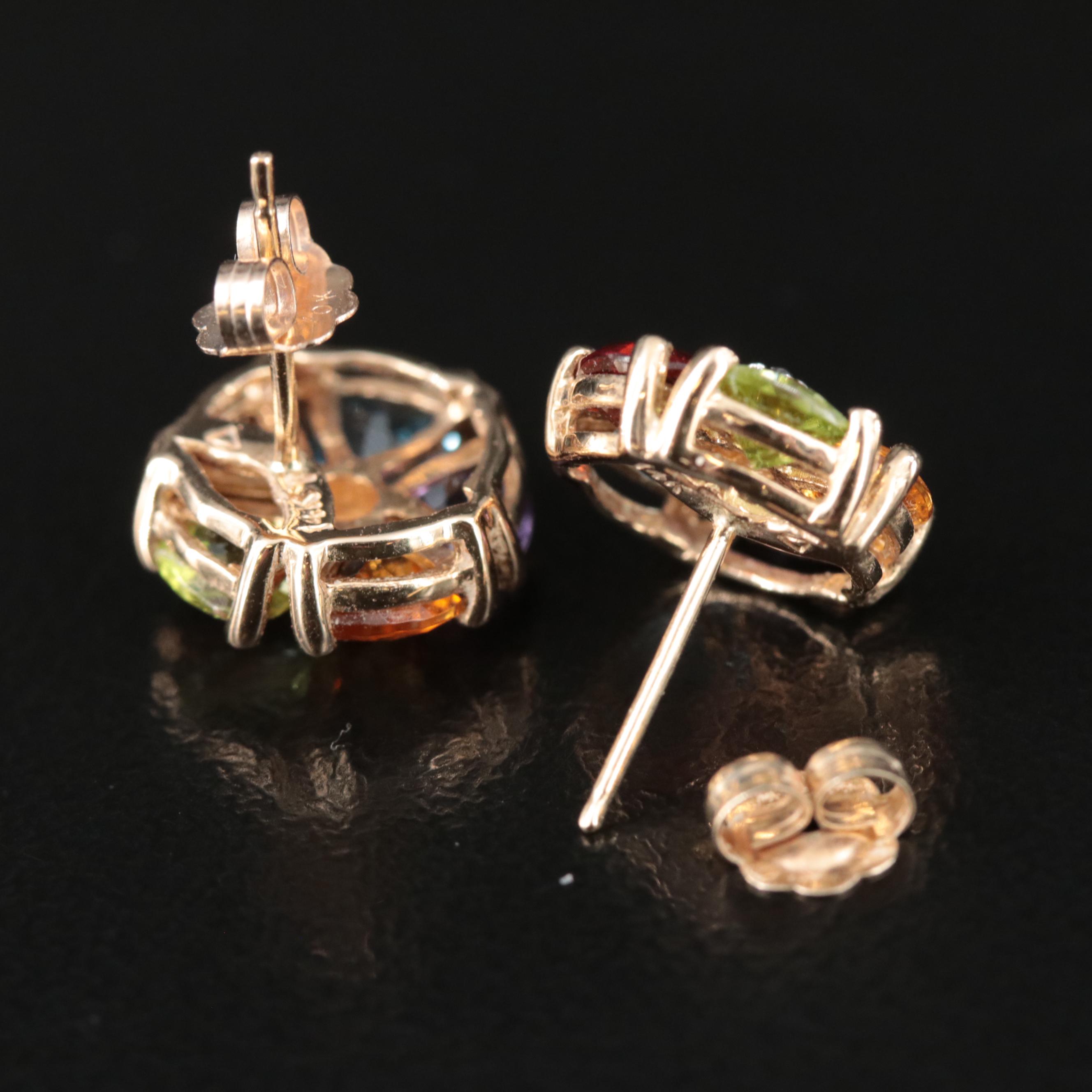 14K Multi-Color Gemstone Earrings Including Topaz, Amethyst and Diamond