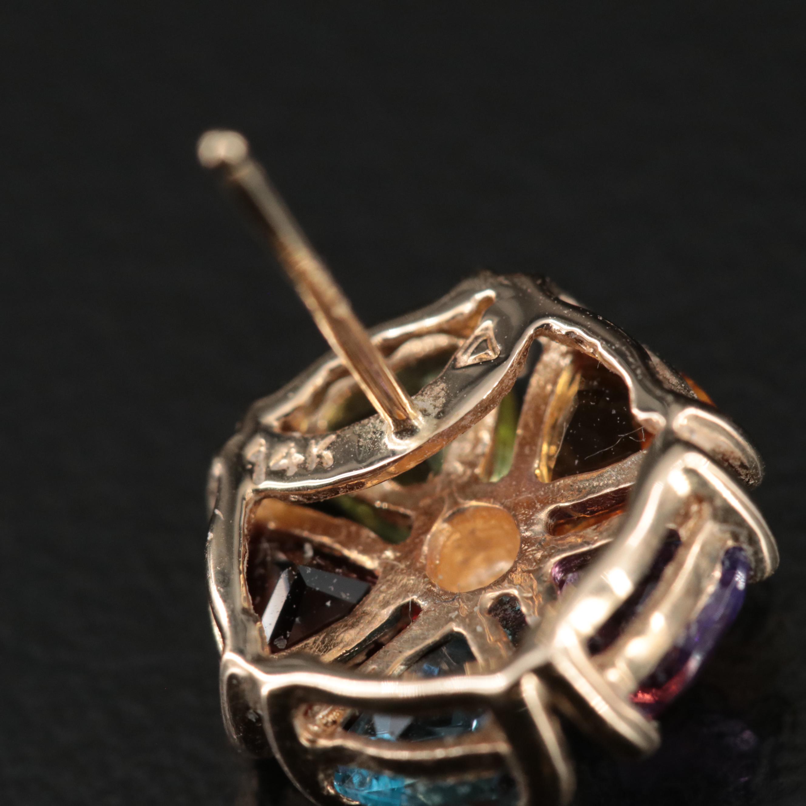 14K Multi-Color Gemstone Earrings Including Topaz, Amethyst and Diamond