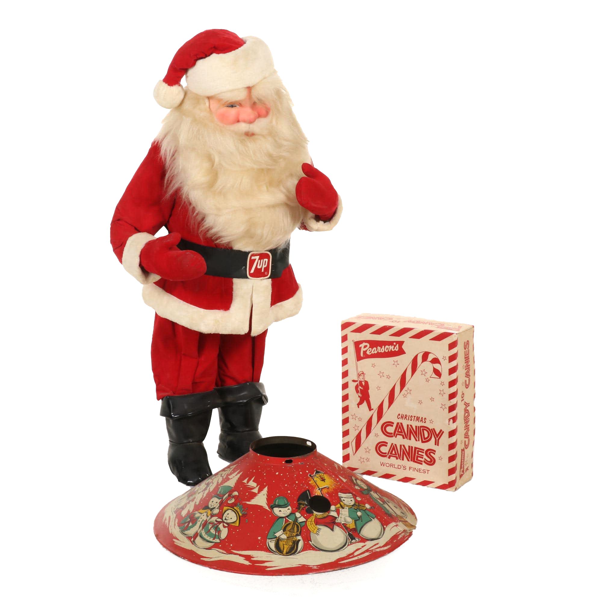 Howard Gale Store 7-Up Display Santa Claus, Candy Cane Box, and Tree Stand
