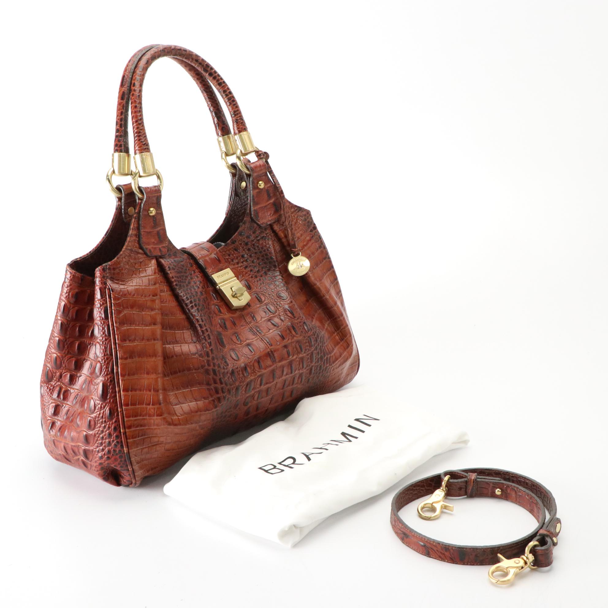 Brahmin Crocodile-Embossed Leather Two-Way Shoulder Bag