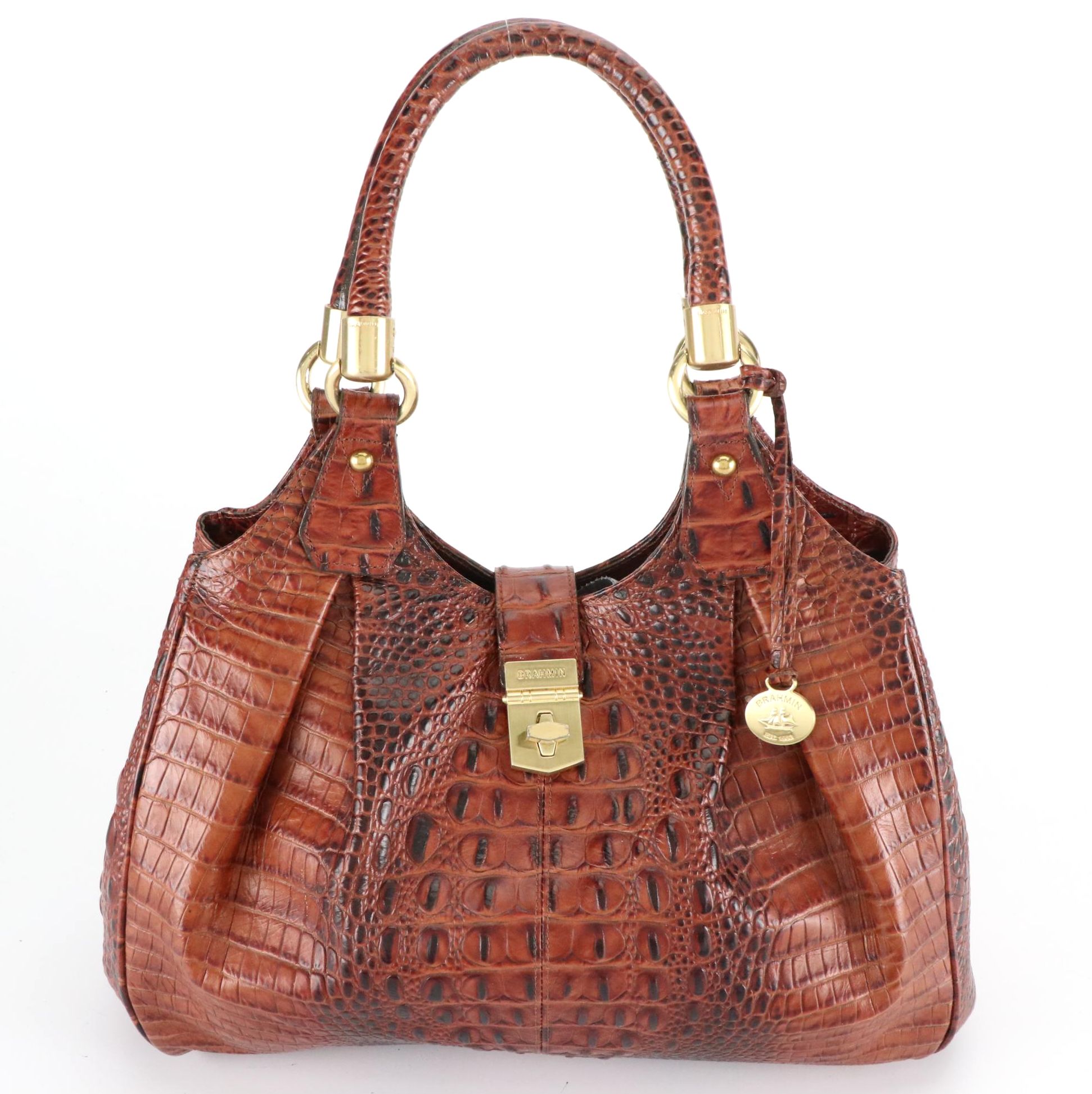 Brahmin Crocodile-Embossed Leather Two-Way Shoulder Bag
