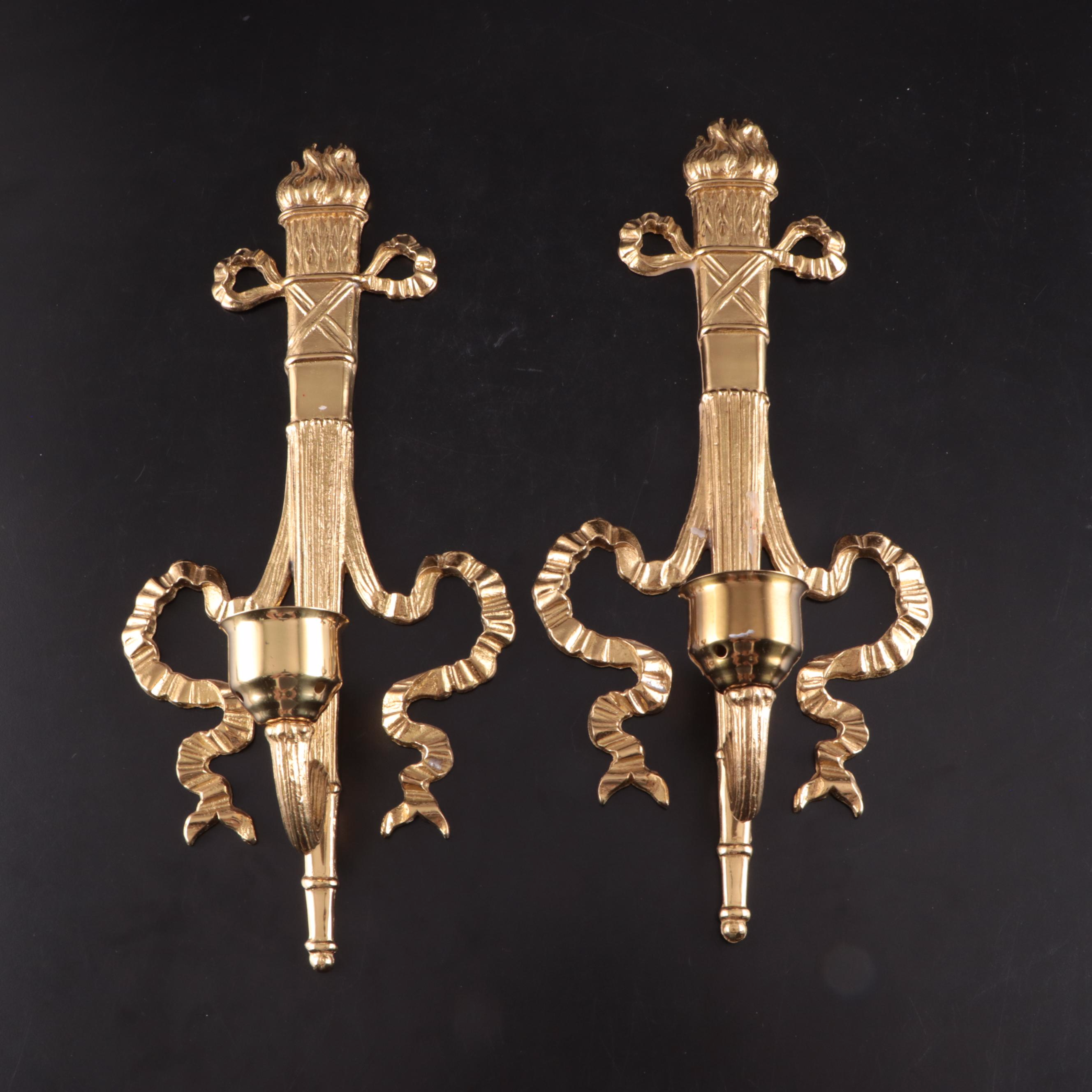 Pair of Neoclassical Style Candle Sconces with Hurricane Shades