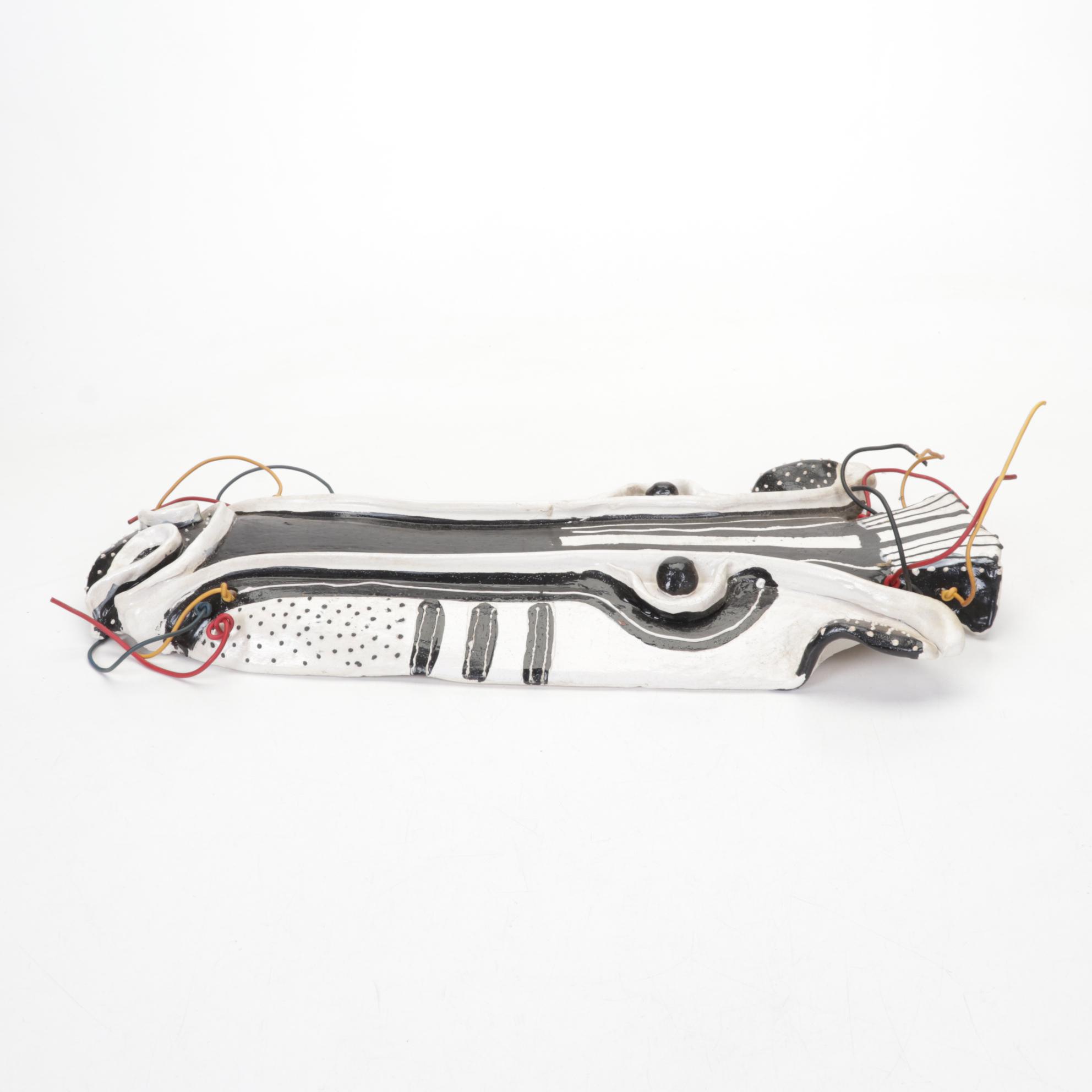 Handmade Clay and Wire Zebra Sculpture