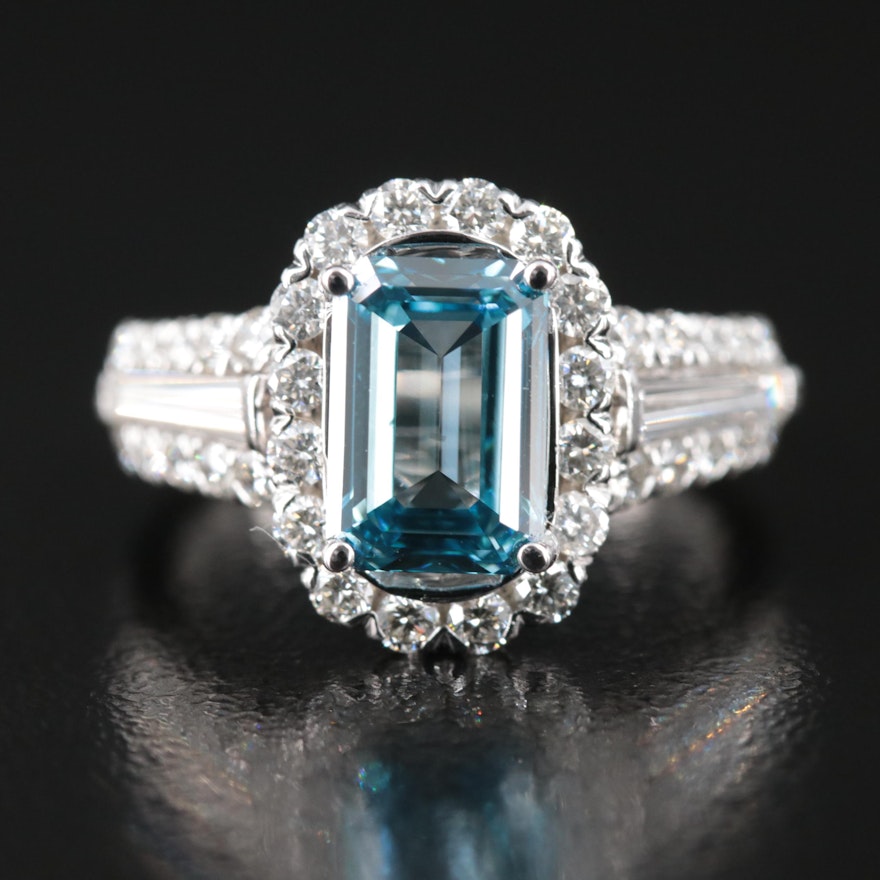 18K 2.86 CTW Diamond Ring with Fancy Blue Center | EBTH