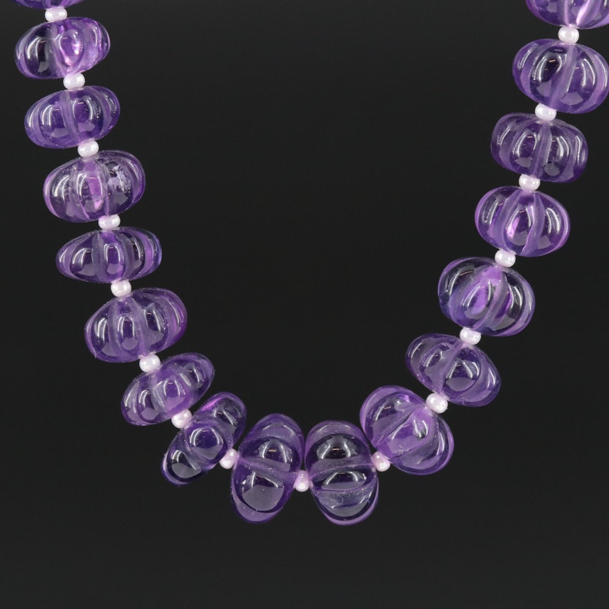 Amethyst and Glass Necklace with 10K 0.03 CTW Diamond Clasp