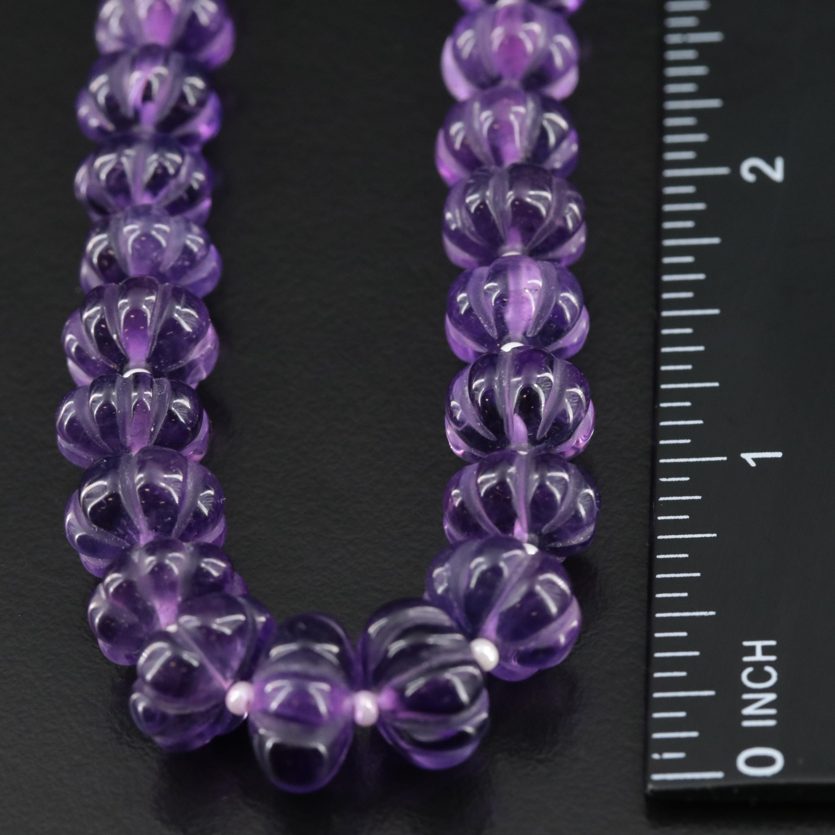 Amethyst and Glass Necklace with 10K 0.03 CTW Diamond Clasp