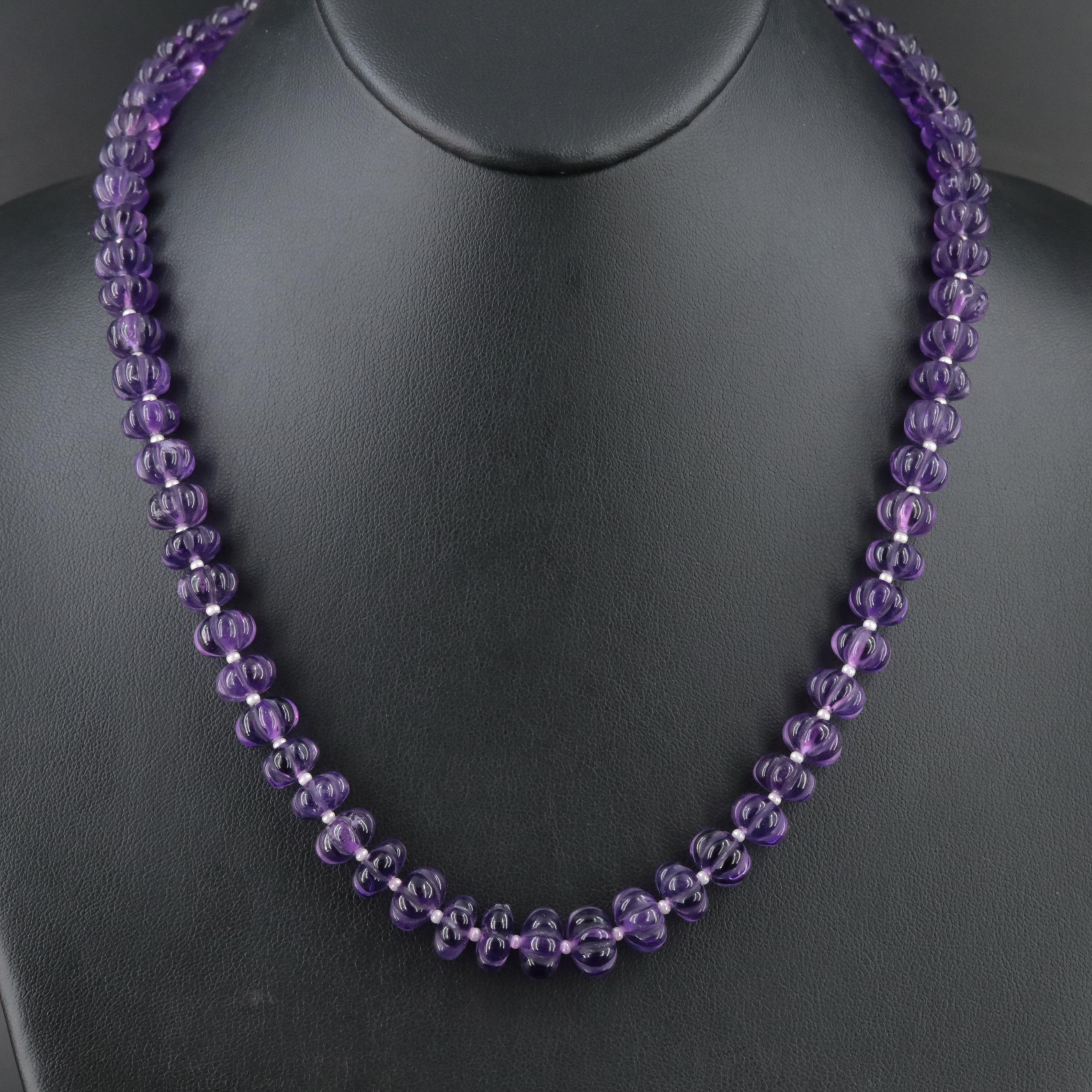 Amethyst and Glass Necklace with 10K 0.03 CTW Diamond Clasp