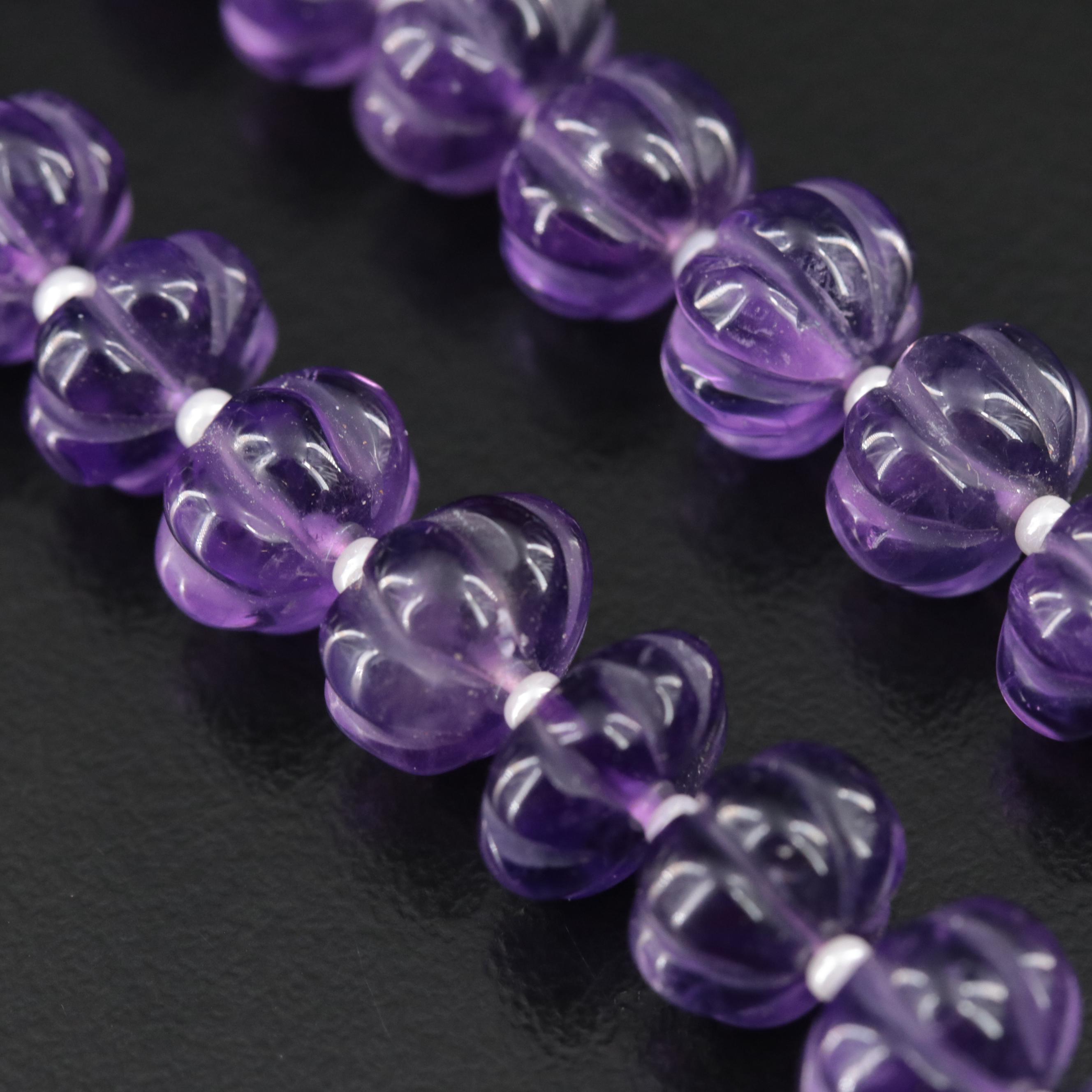 Amethyst and Glass Necklace with 10K 0.03 CTW Diamond Clasp