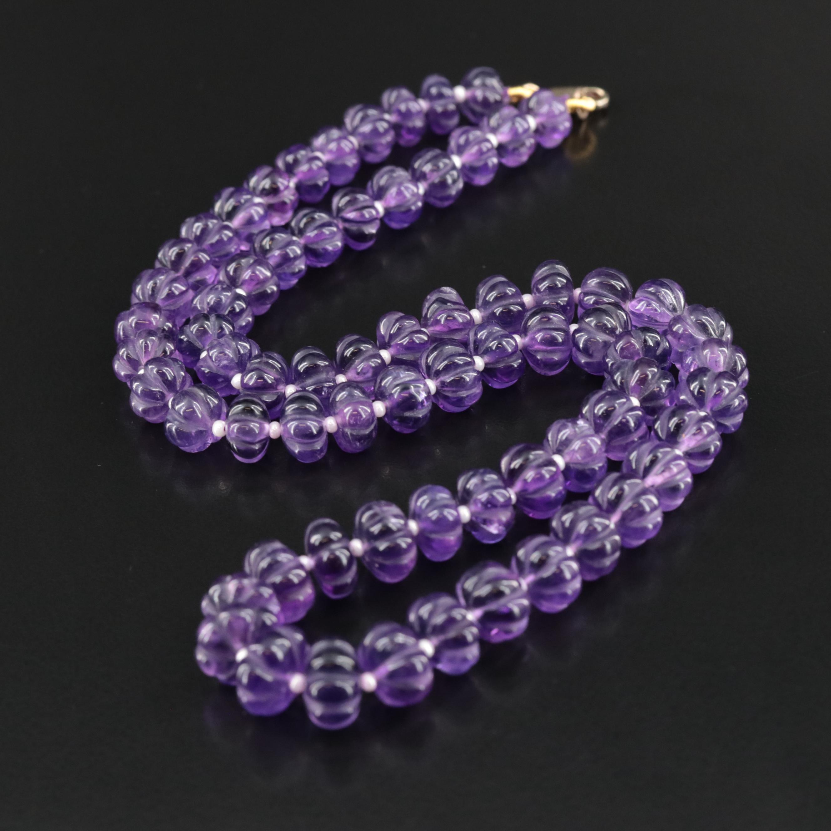 Amethyst and Glass Necklace with 10K 0.03 CTW Diamond Clasp