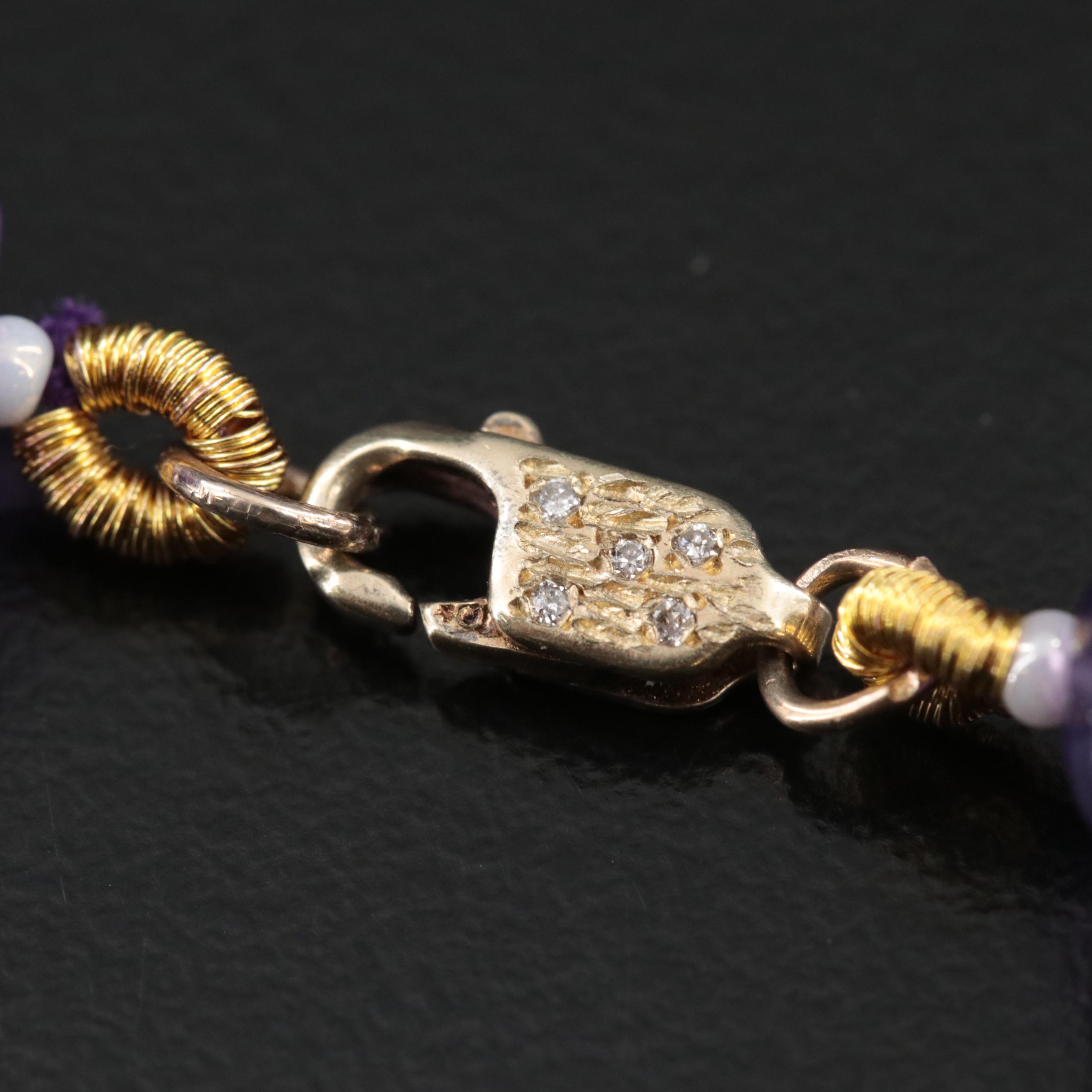 Amethyst and Glass Necklace with 10K 0.03 CTW Diamond Clasp