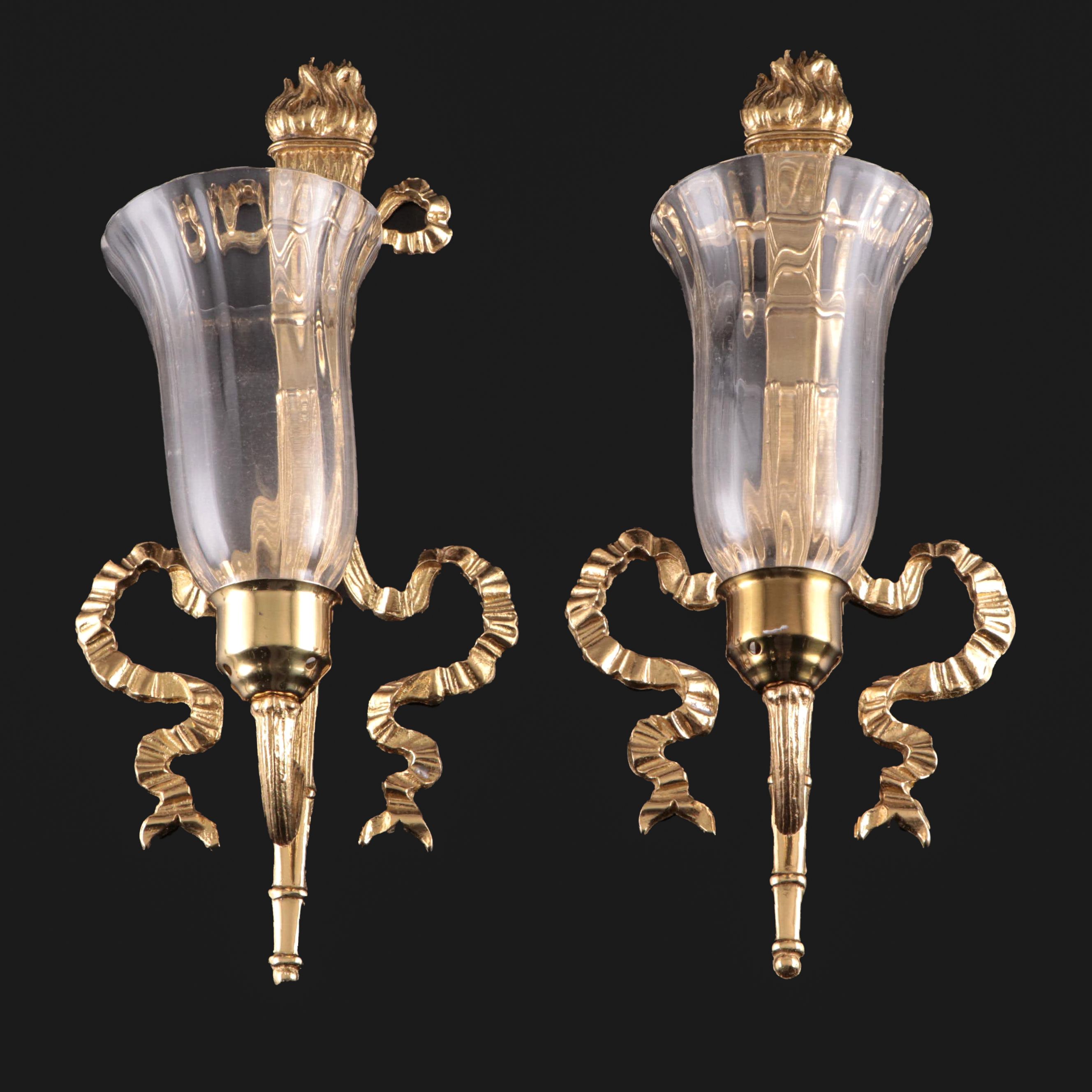 Pair of Neoclassical Style Candle Sconces with Hurricane Shades