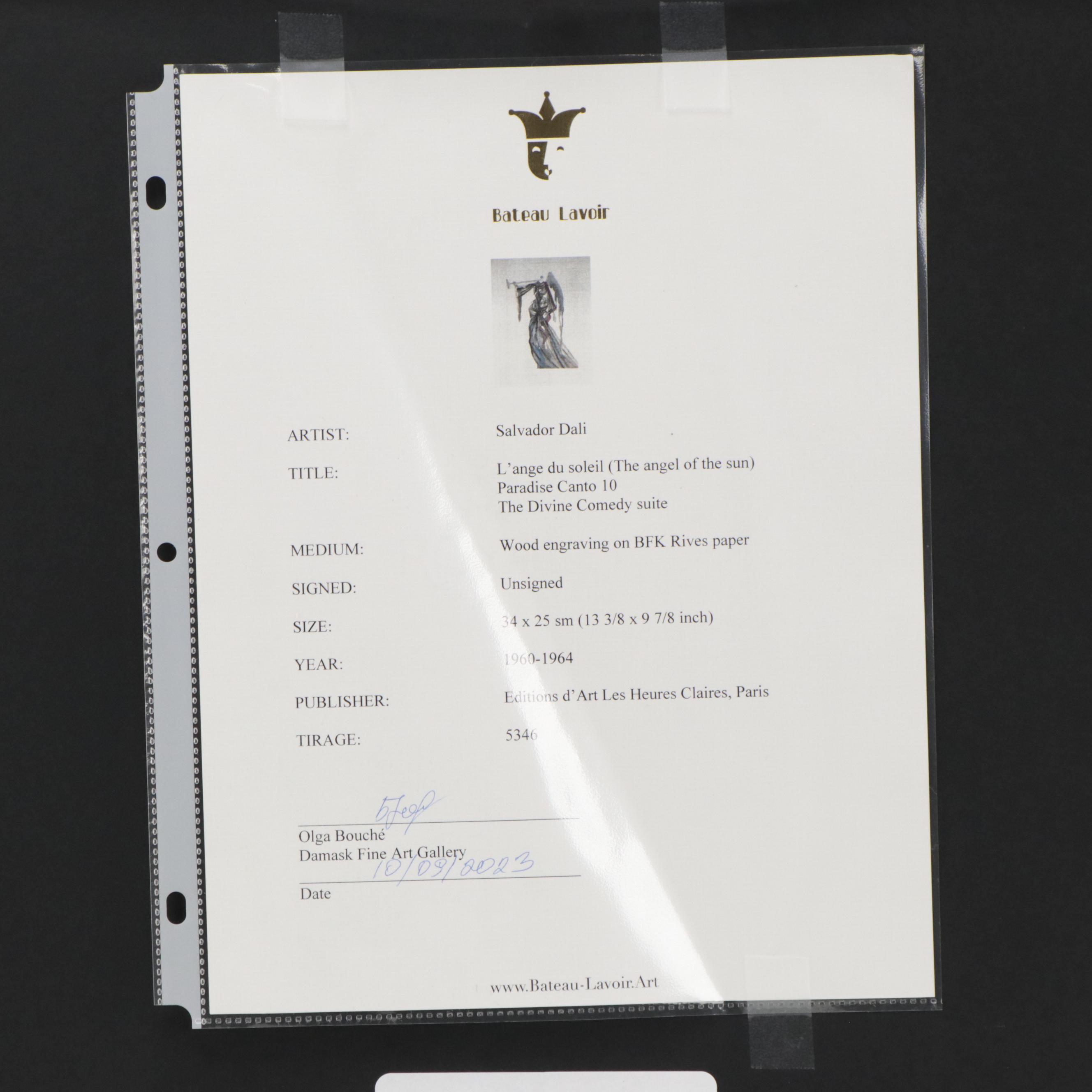 Salvador Dalí Wood Engraving "L’ange du soleil"