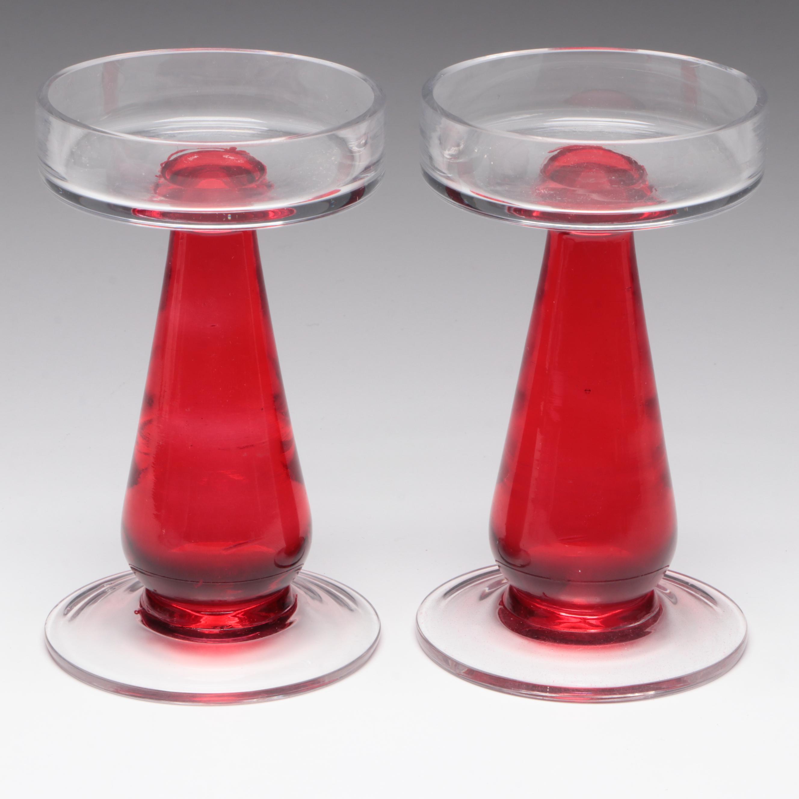 Rubina Pink Style Glass Ashtray with Pillar Shape Glass Candle Holders