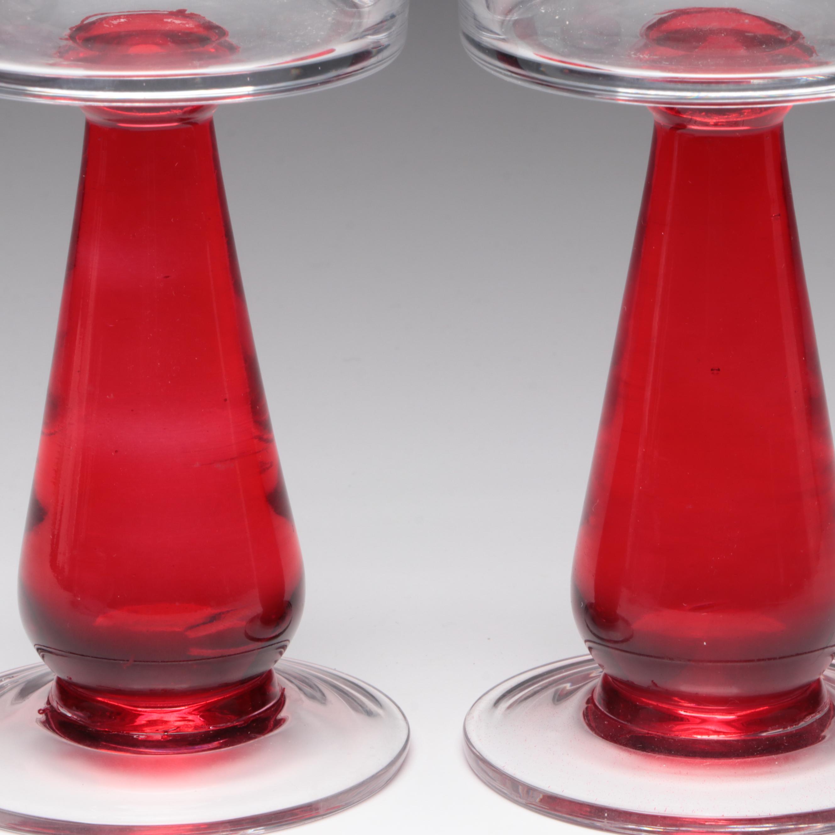 Rubina Pink Style Glass Ashtray with Pillar Shape Glass Candle Holders