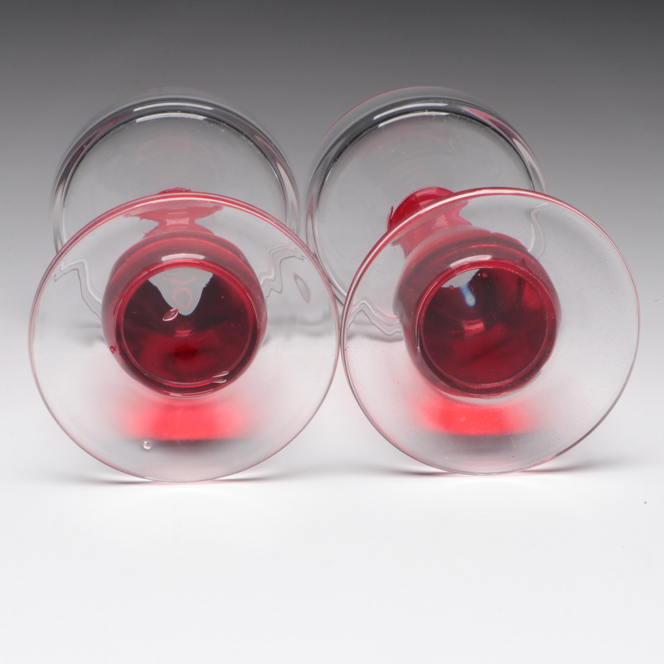 Rubina Pink Style Glass Ashtray with Pillar Shape Glass Candle Holders