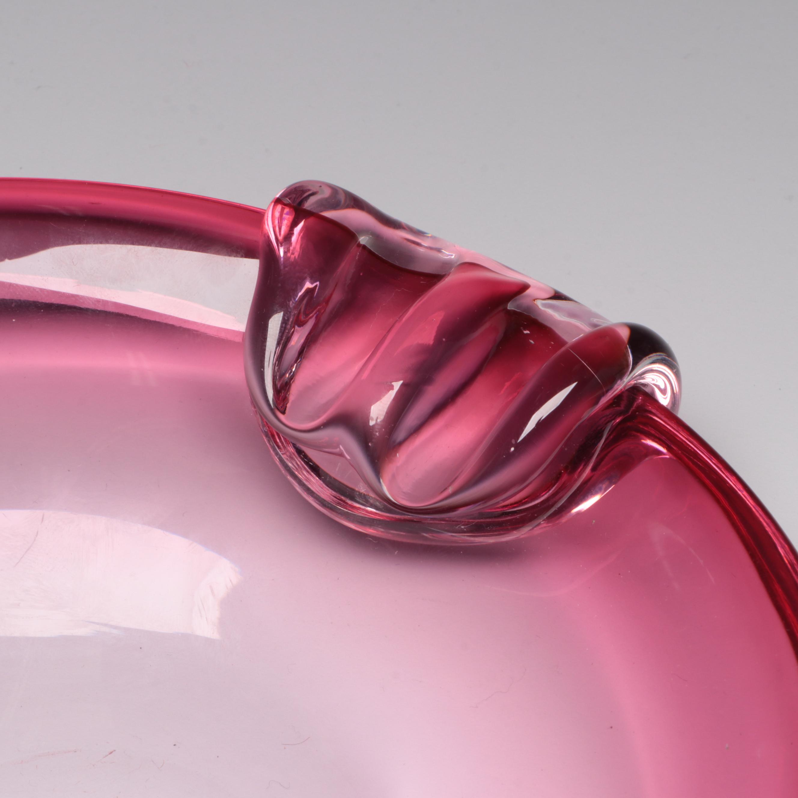 Rubina Pink Style Glass Ashtray with Pillar Shape Glass Candle Holders