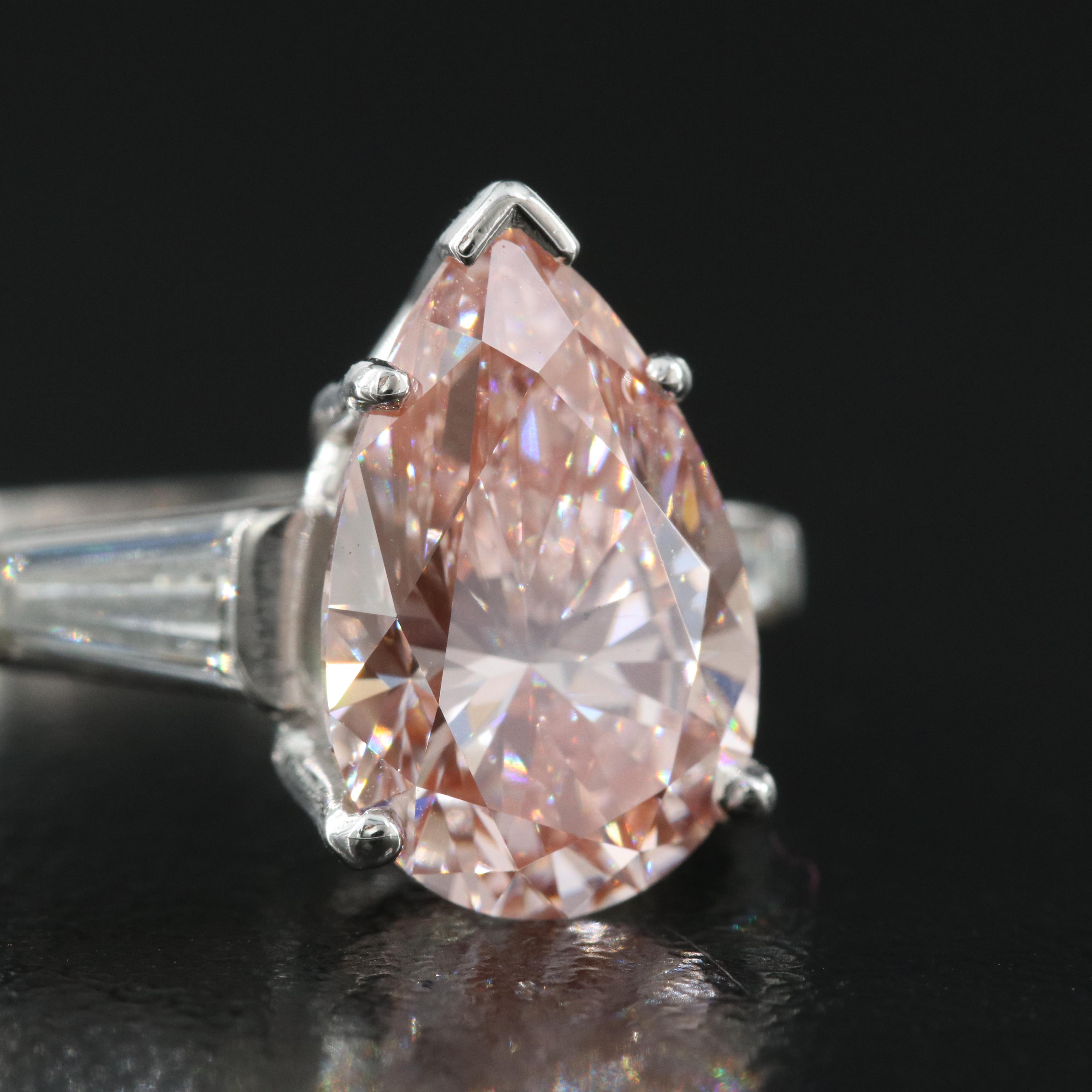Platinum 3.43 CTW Diamond Ring with Fancy Pink Center