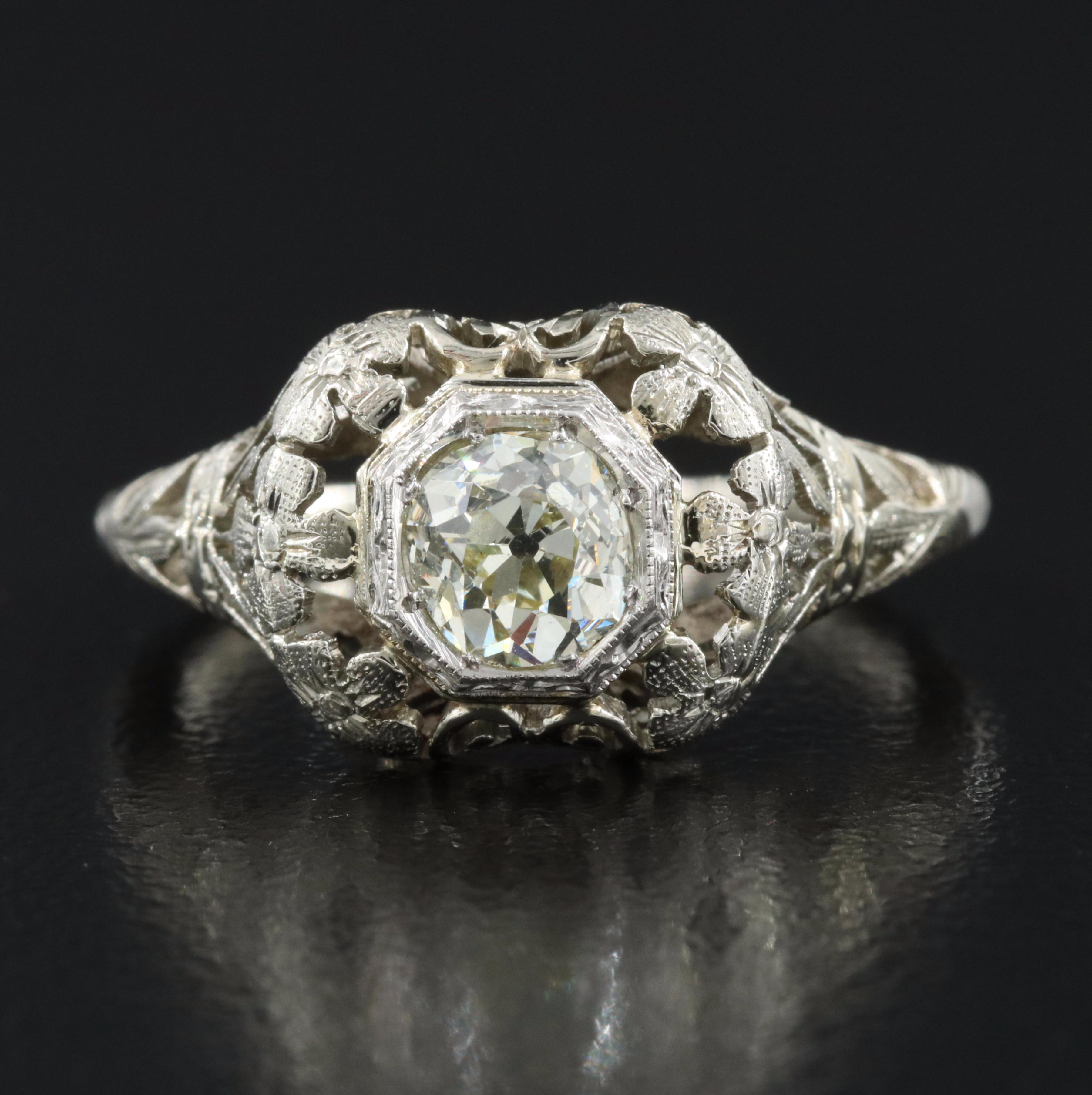 Antique 18K 0.65 CT Diamond Floral Cut-Out Ring