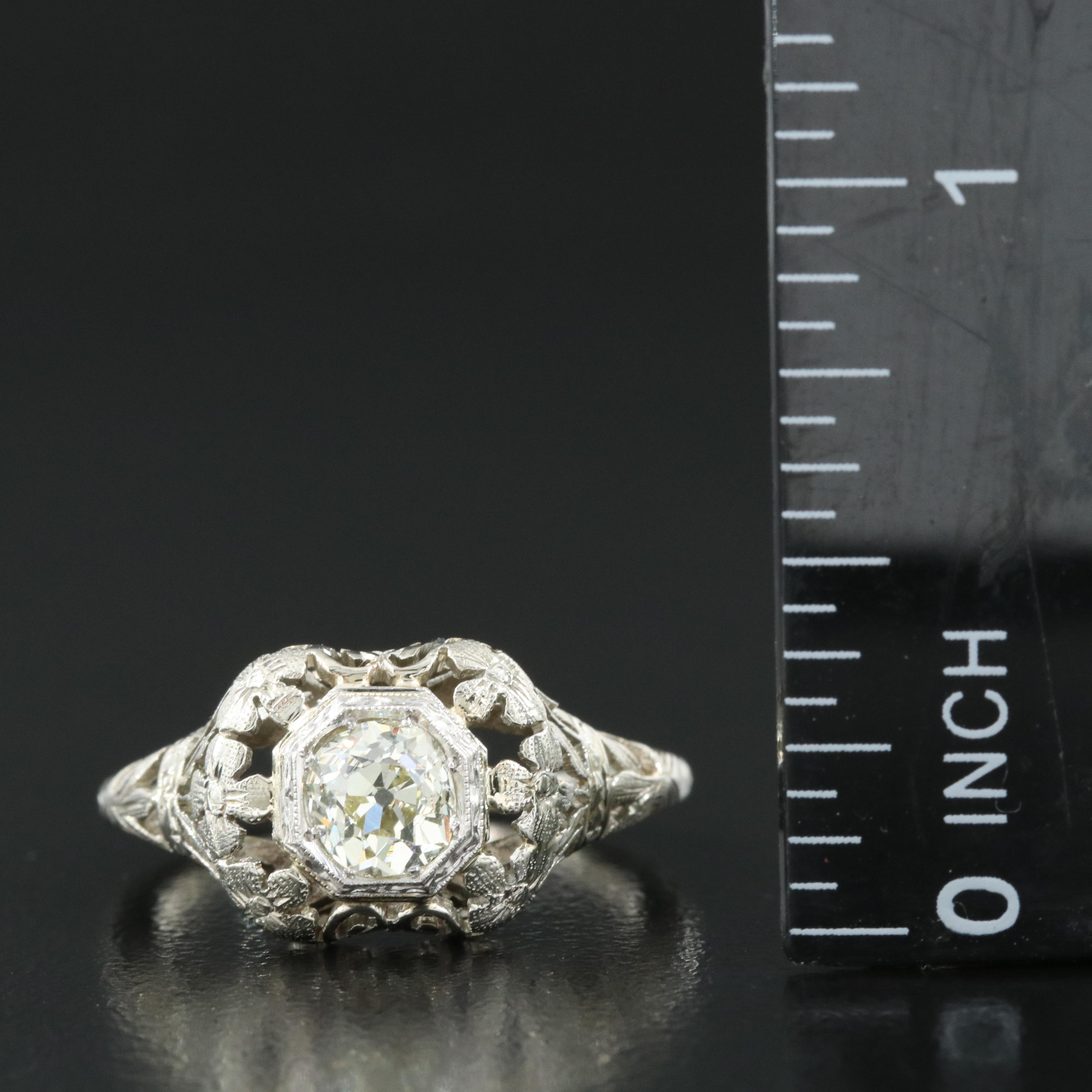 Antique 18K 0.65 CT Diamond Floral Cut-Out Ring