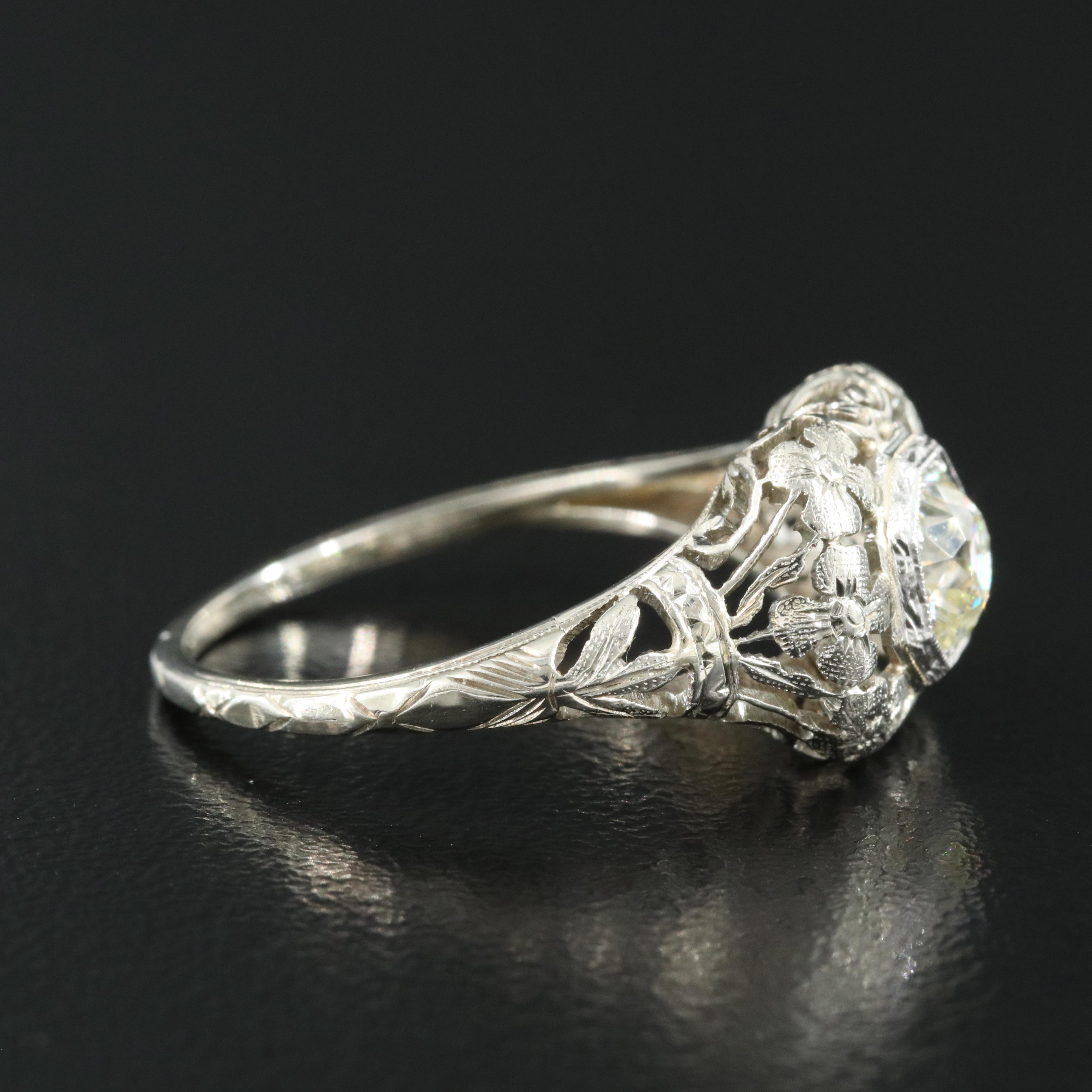 Antique 18K 0.65 CT Diamond Floral Cut-Out Ring