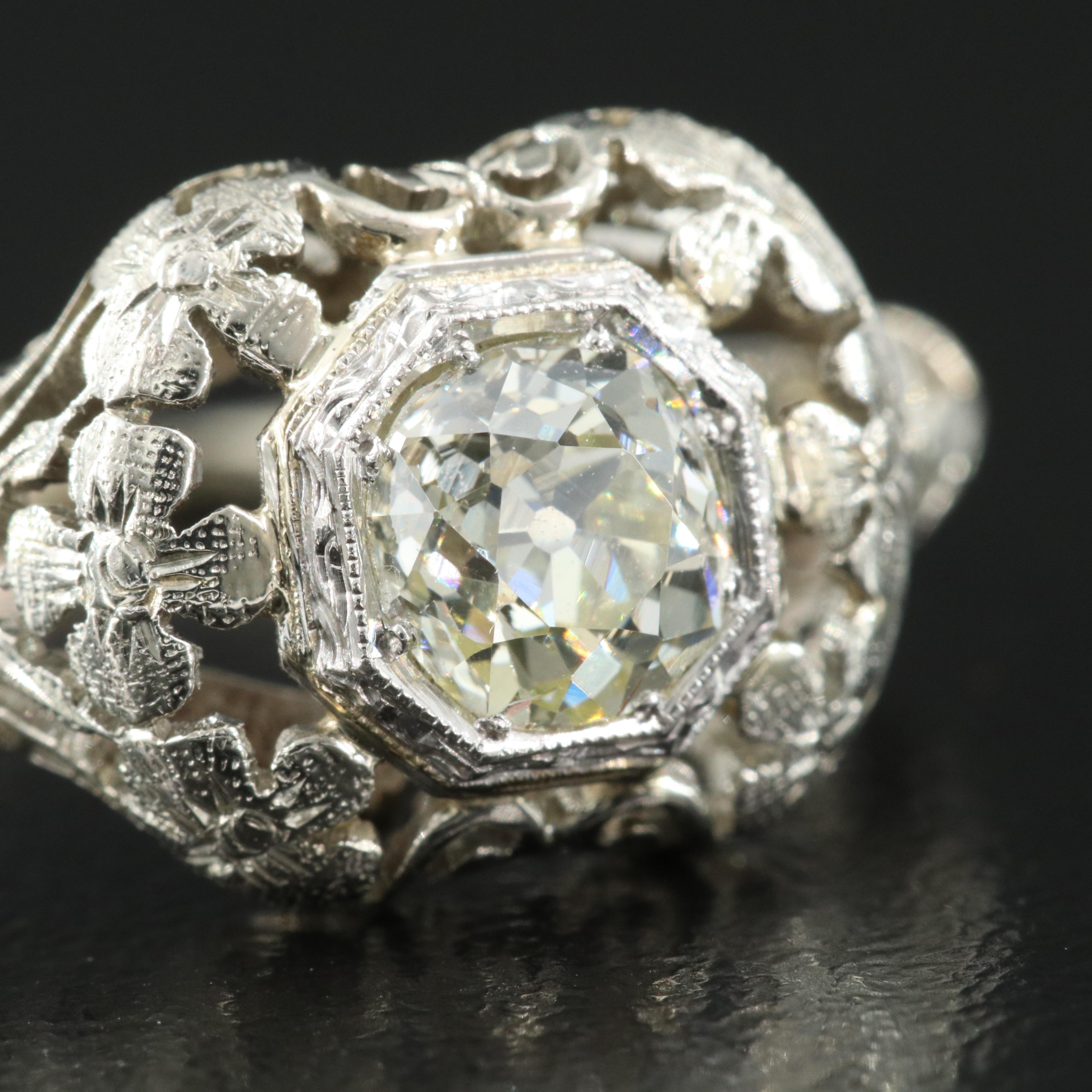 Antique 18K 0.65 CT Diamond Floral Cut-Out Ring