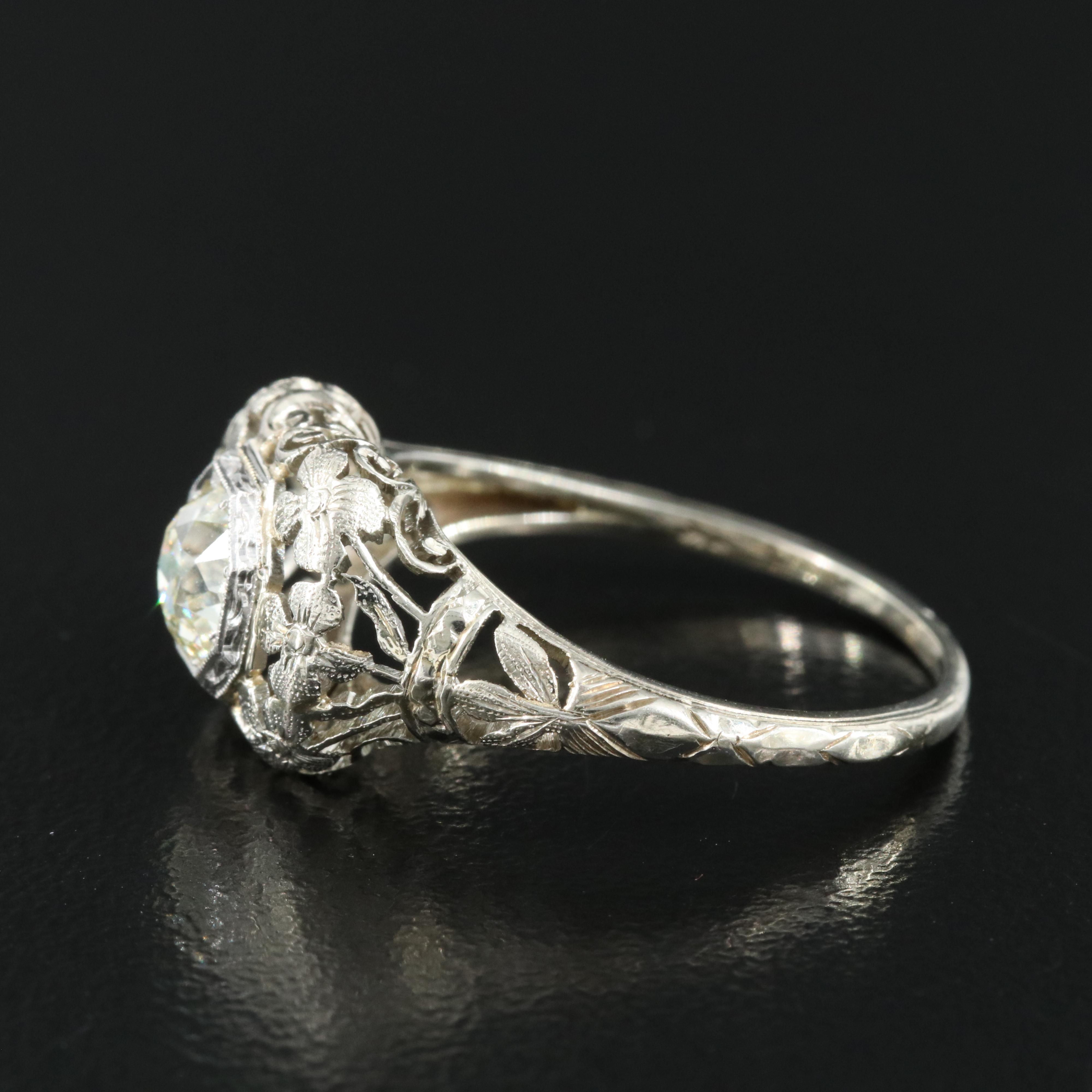 Antique 18K 0.65 CT Diamond Floral Cut-Out Ring