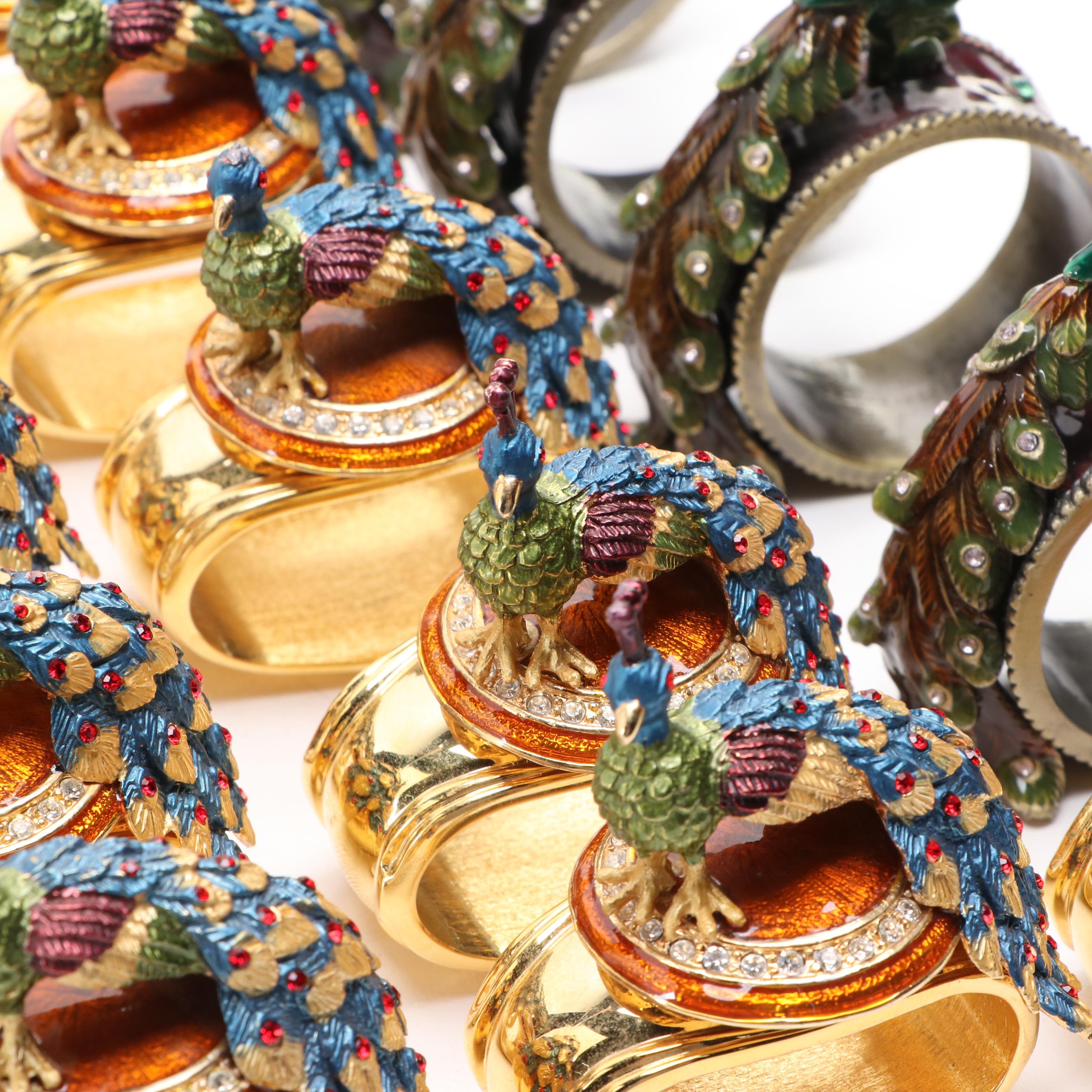 Hans Turnwald and Other Peacock Shaped Enamel Napkin Rings