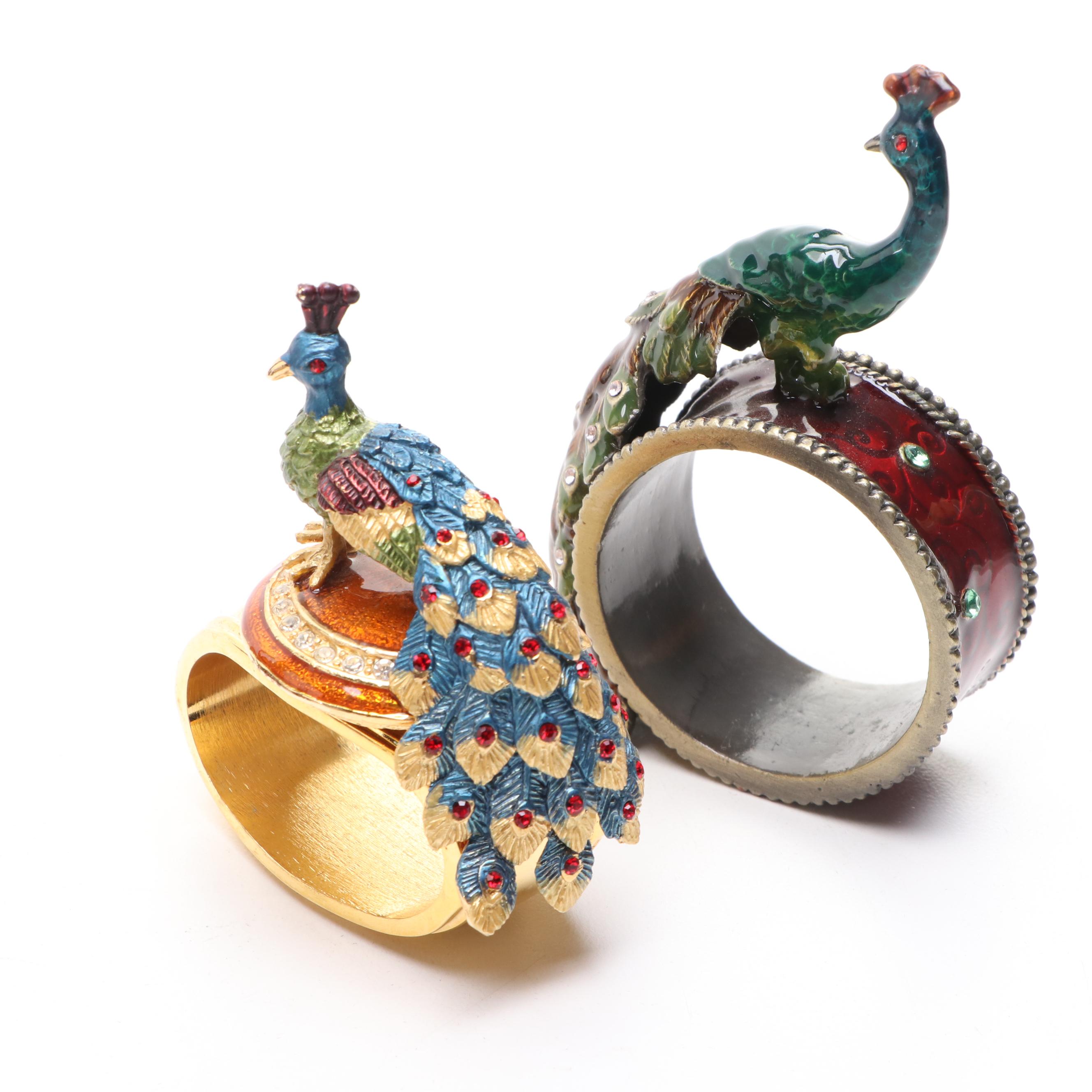 Hans Turnwald and Other Peacock Shaped Enamel Napkin Rings