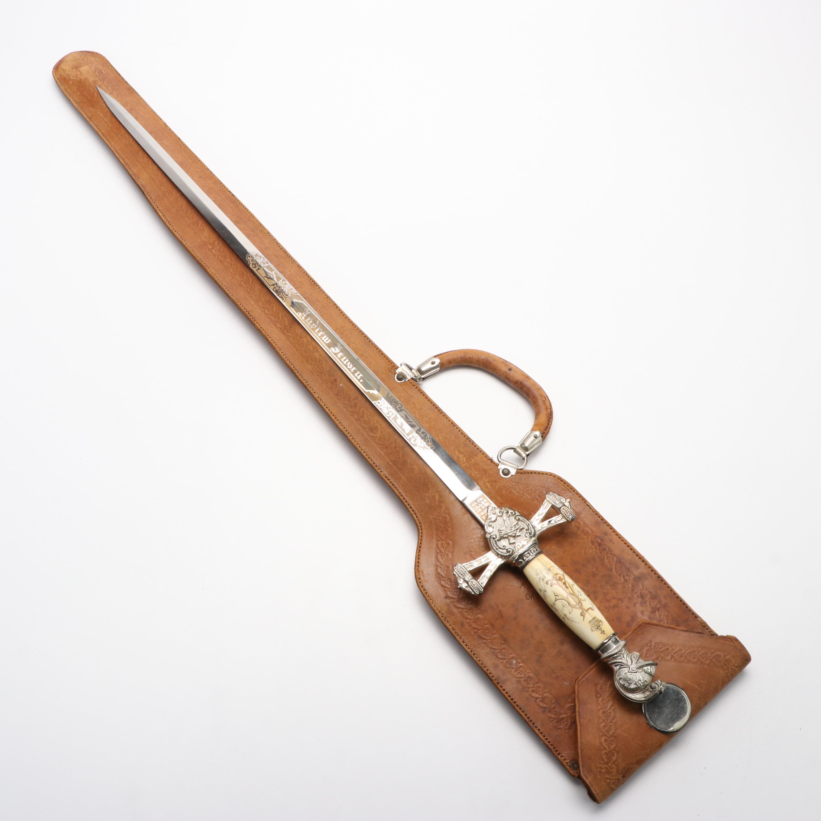 Masonic Ceremonial Sword With Scabbord and Leather Case